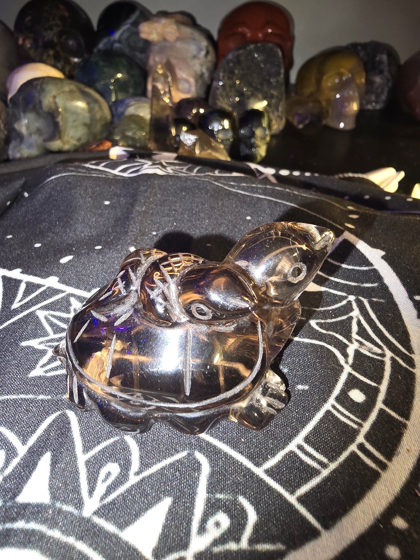 Smokey Quartz Turtle and Snake Carving