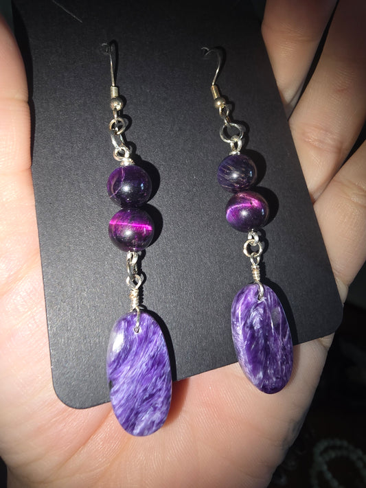 Charorite Galaxy Tiger Eye Earrings