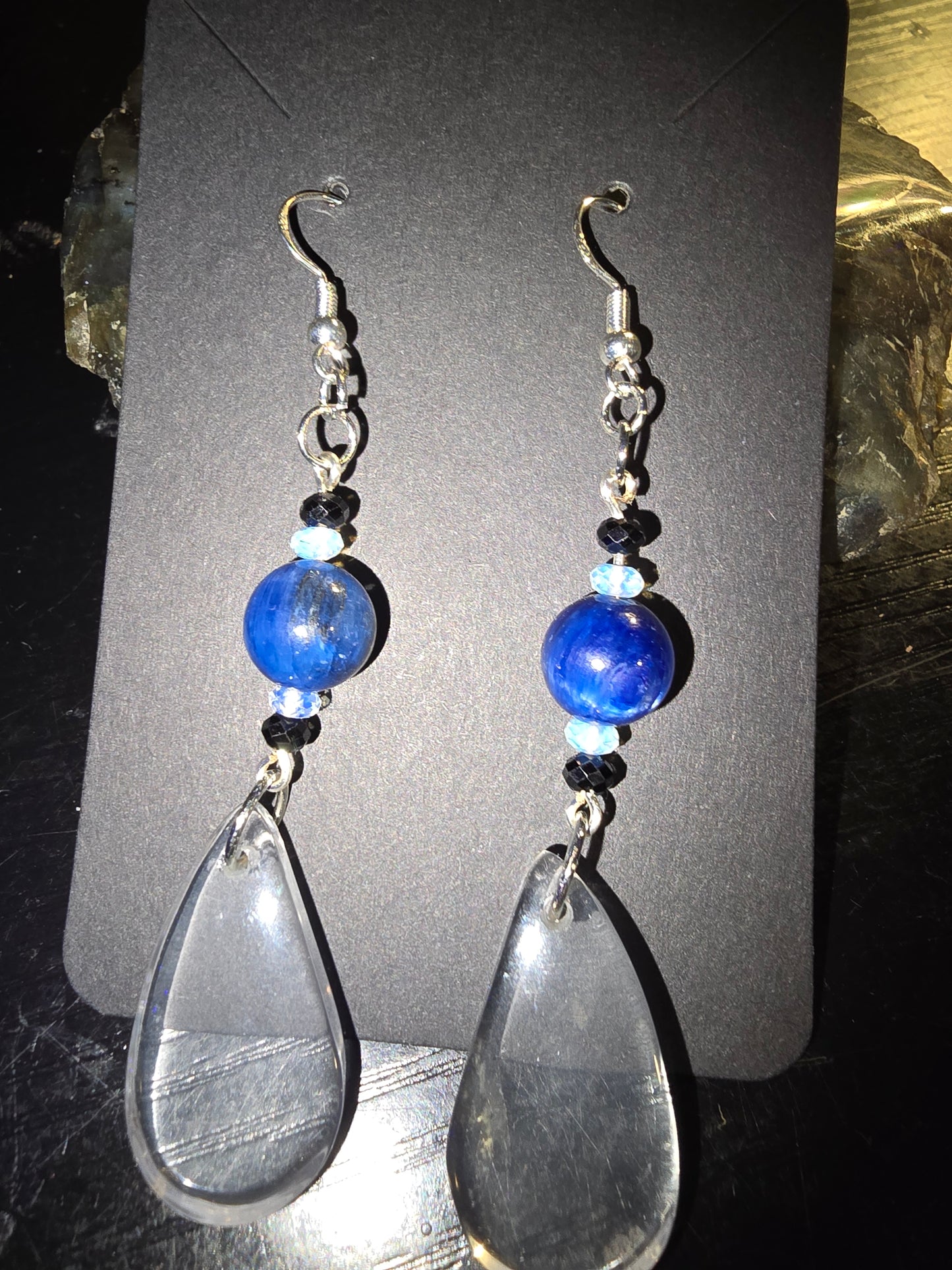 Clear Quartz & Blue Kyanite Earrings 925 Hooks