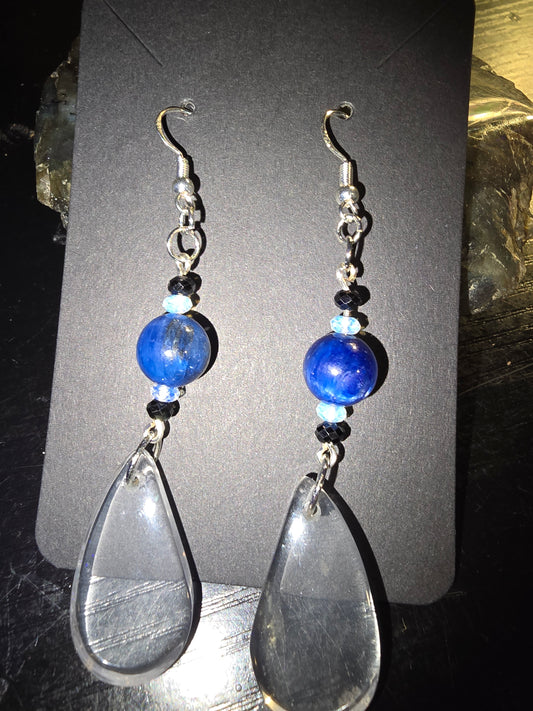 Clear Quartz & Blue Kyanite Earrings 925 Hooks