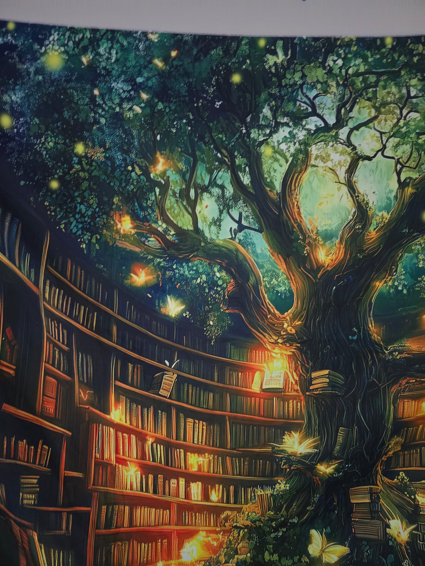 Enchanted Tree of Knowledge Tapestry | Fantasy Library Wall Hanging