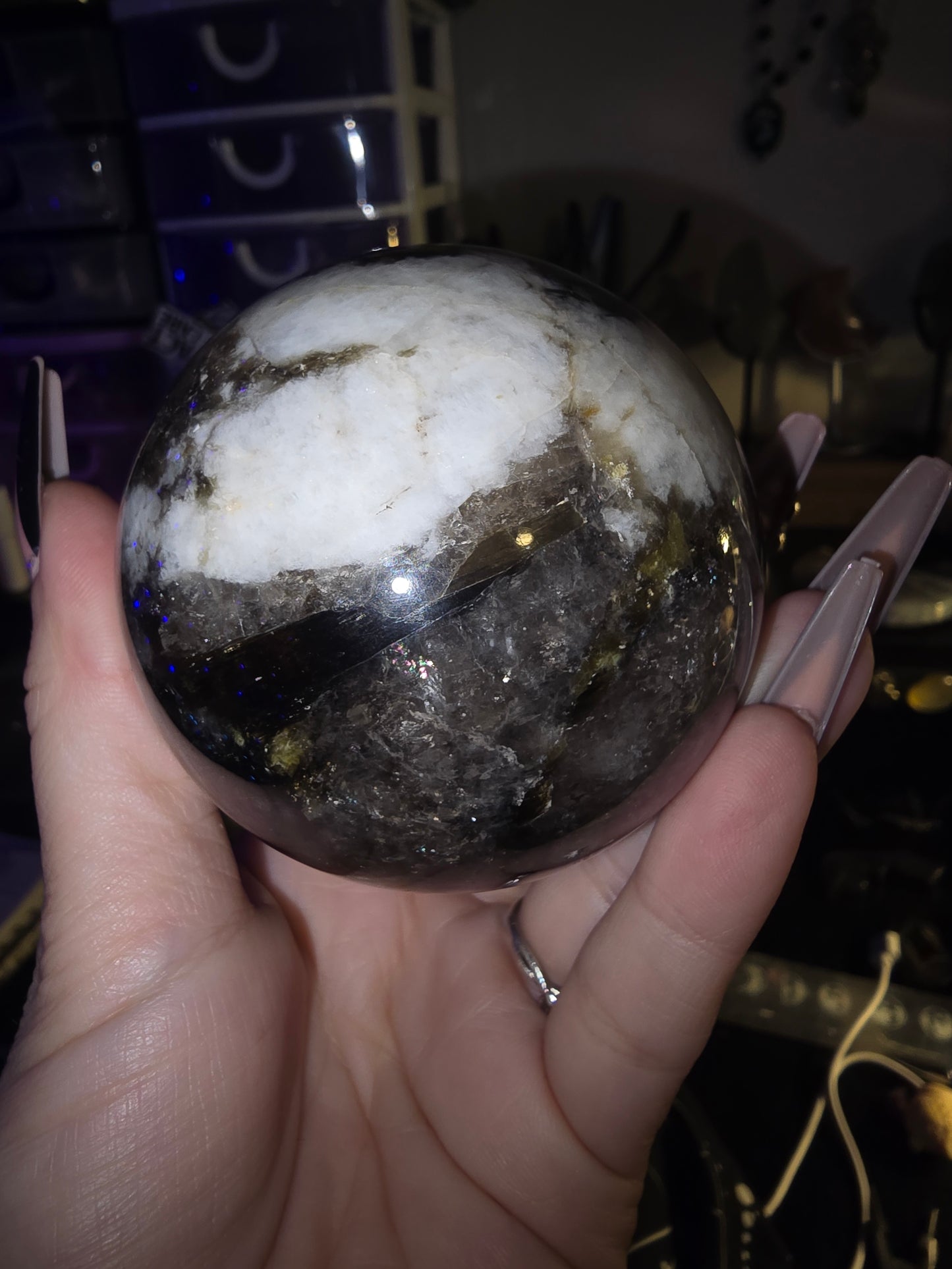 Moonstone, Smokey Quartz and Mica Sphere 1 | Protection & Intuition Crystal
