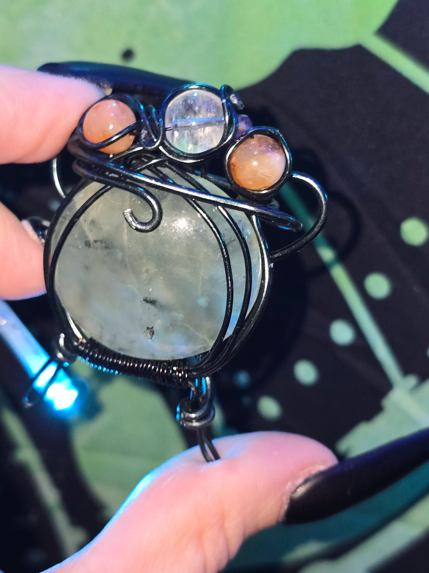 Handcrafted Prehnite Witch's Cauldron Pendant | One-of-a-Kind Artisan Piece