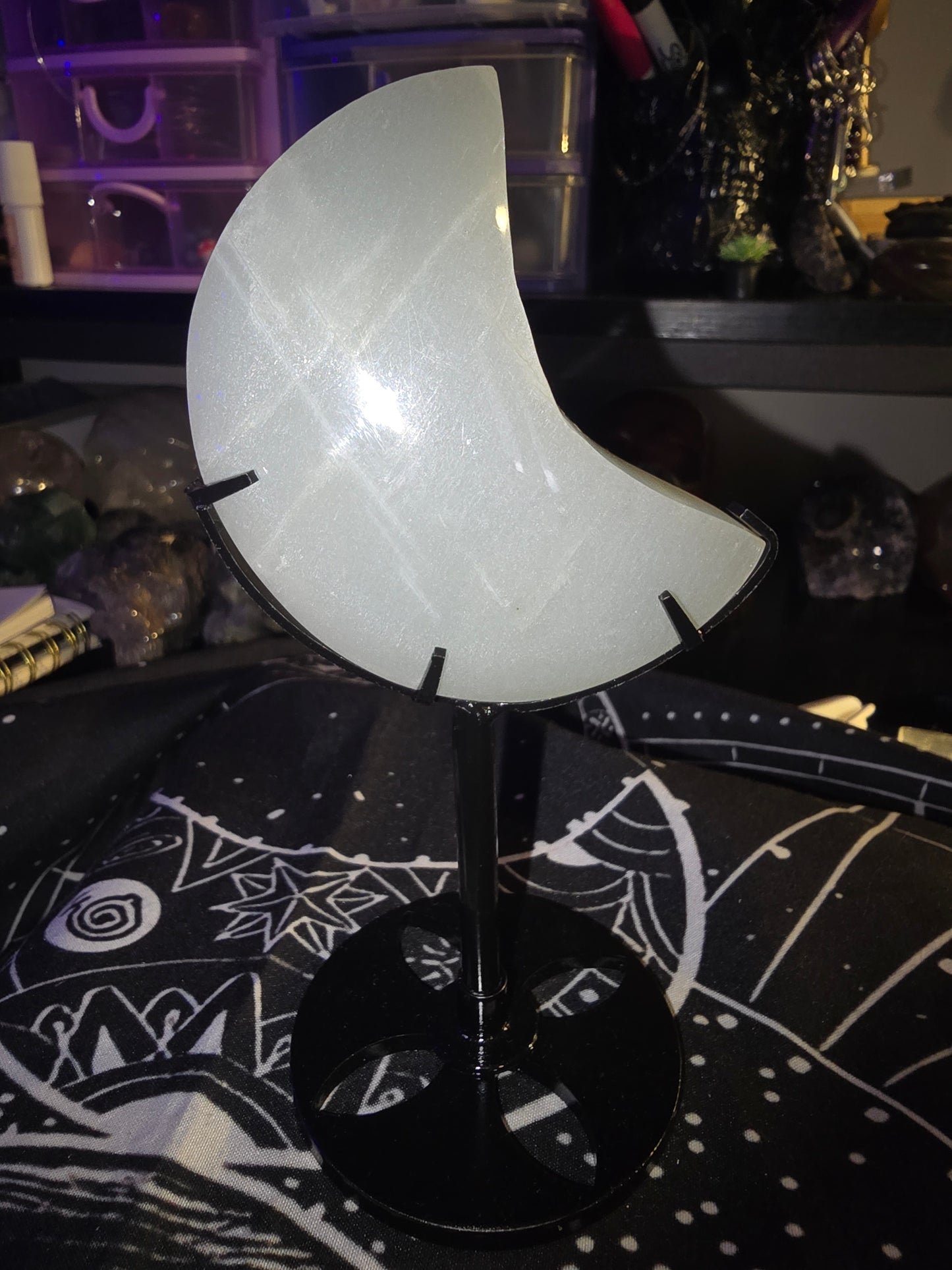Green Moonstone Moon on Stand