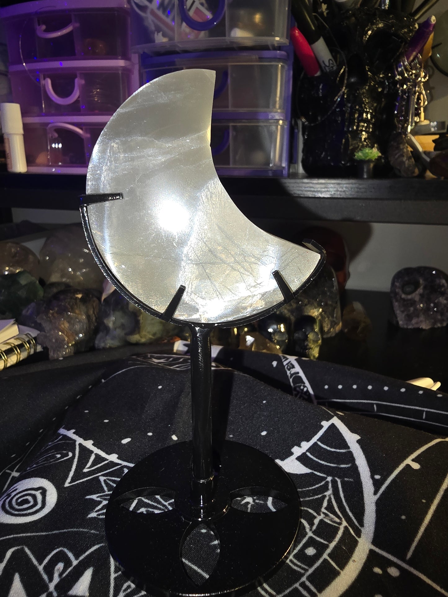 Black Moonstone Moon with Stand