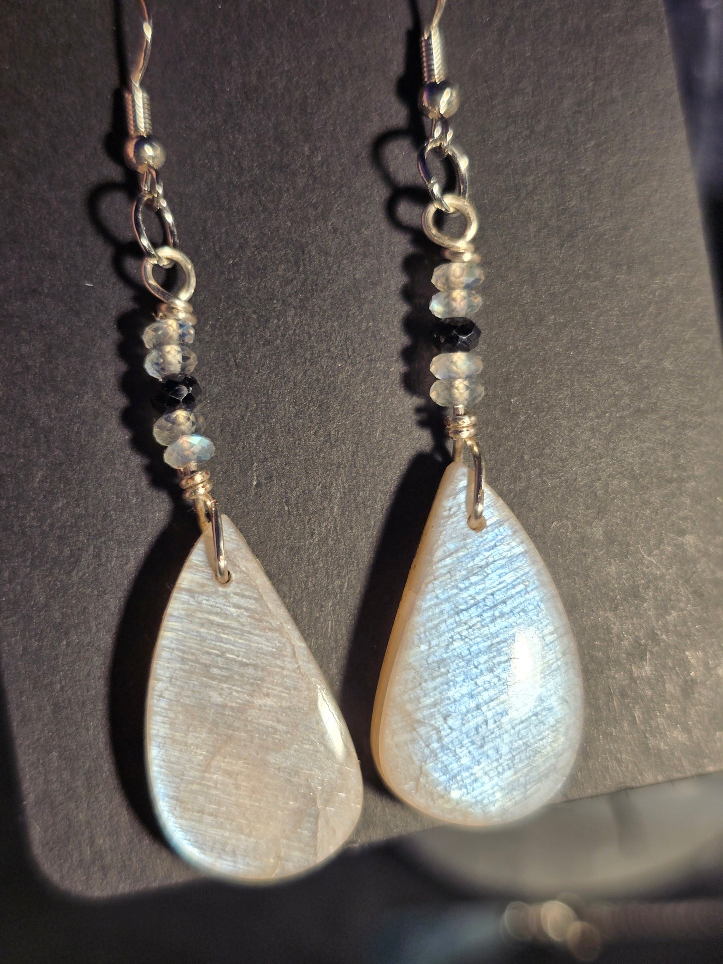 Moonstone, Labradorite & Black Spinel Earrings | Handmade Celestial Crystal Earrings