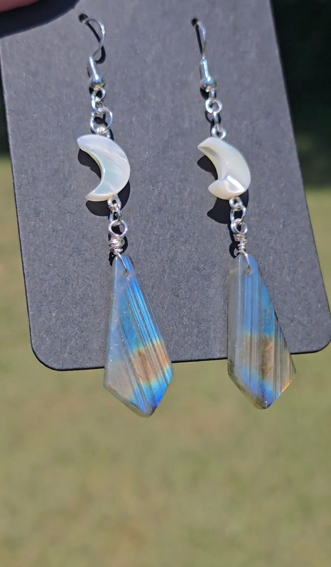 Labradorite & Mother of Pearl Moon Earrings | Intuition & Magic
