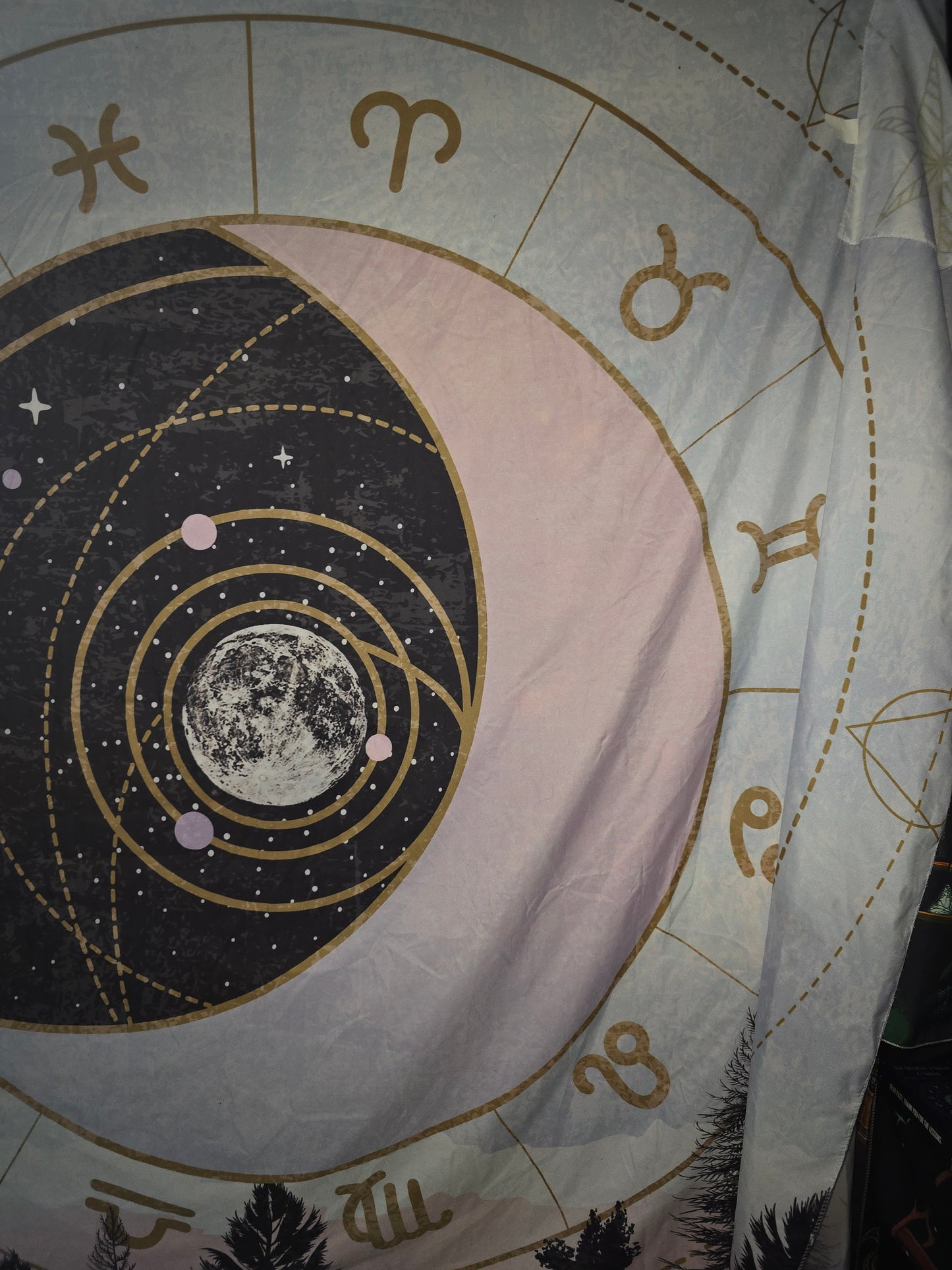 Pink Moon Zodiac Tapestry | Celestial Astrology Wall Hanging
