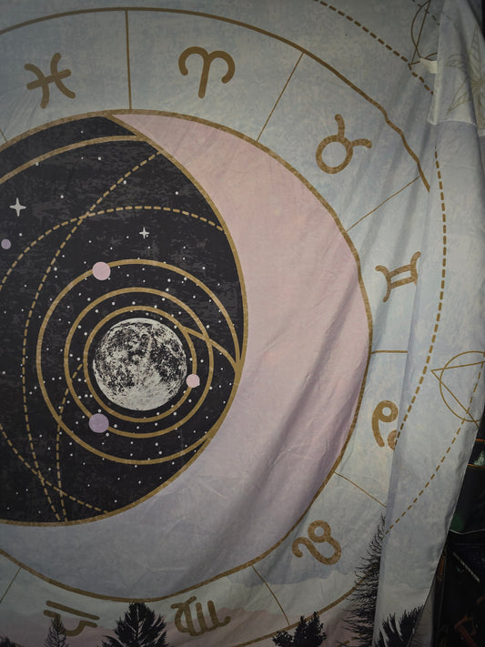 Pink Moon Zodiac Tapestry | Celestial Astrology Wall Hanging