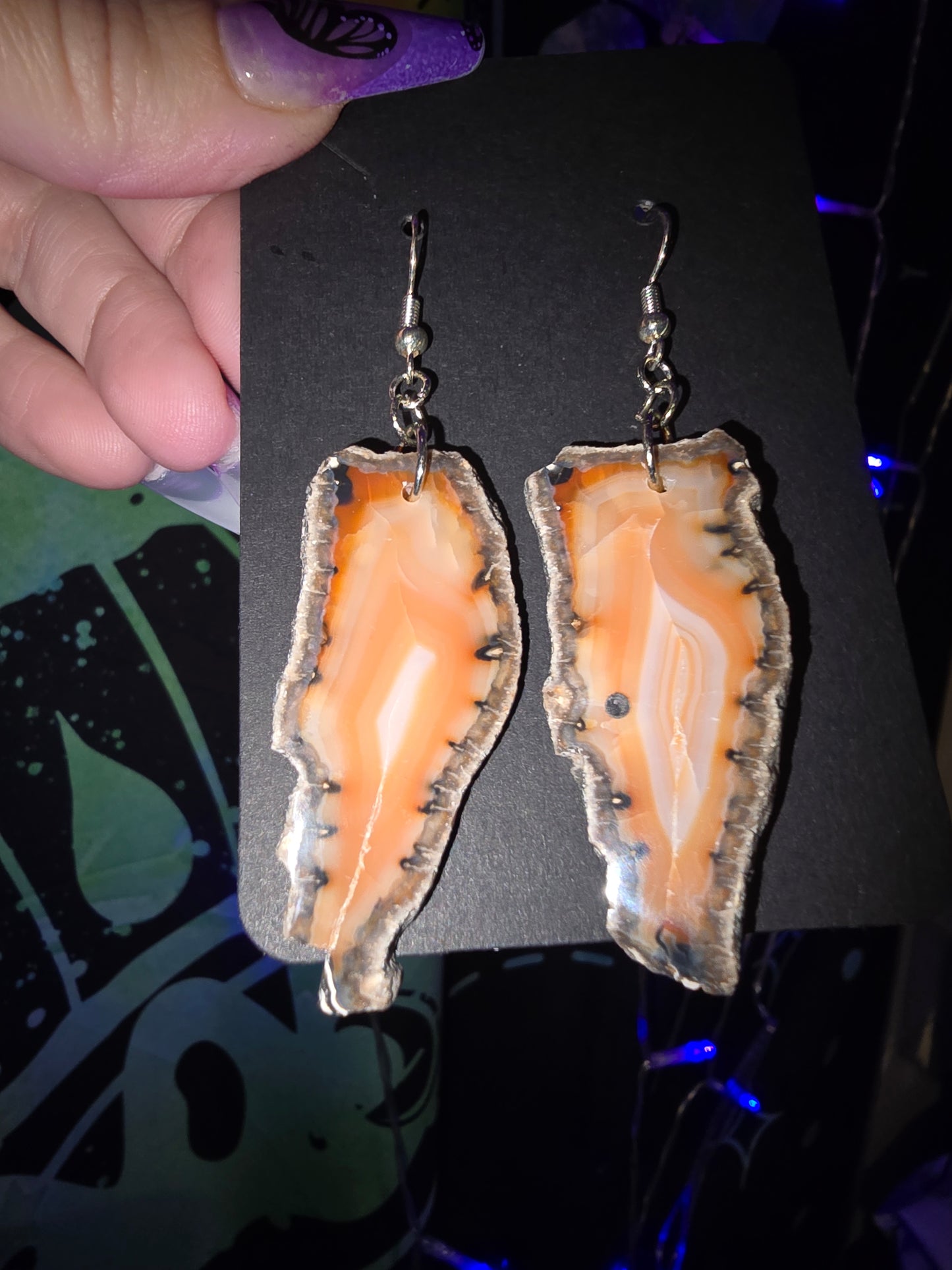 Natural Agate Slice Earrings 925 Hooks