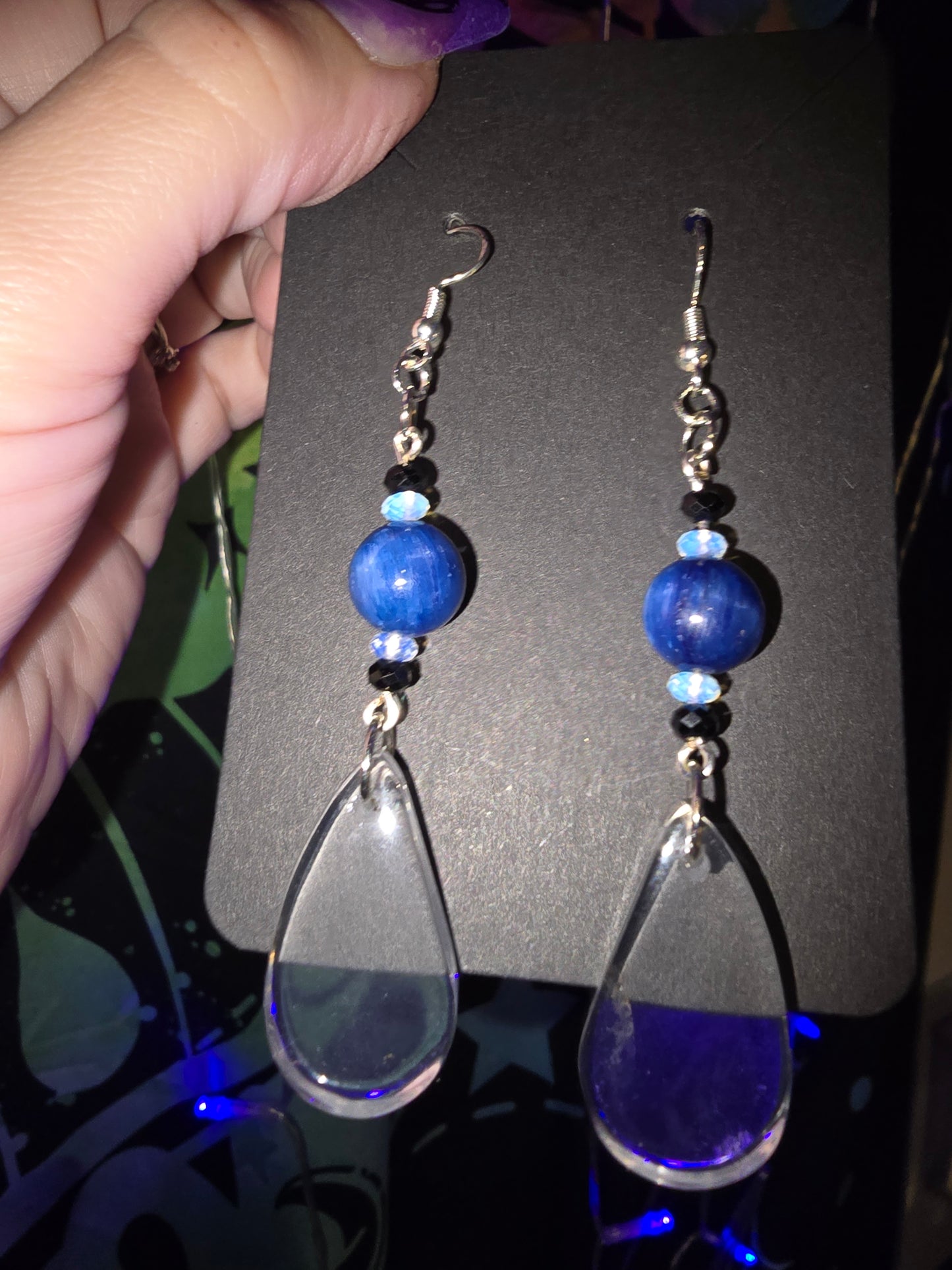 Clear Quartz & Blue Kyanite Earrings 925 Hooks