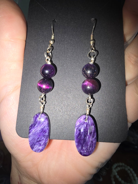 Charorite Galaxy Tiger Eye Earrings