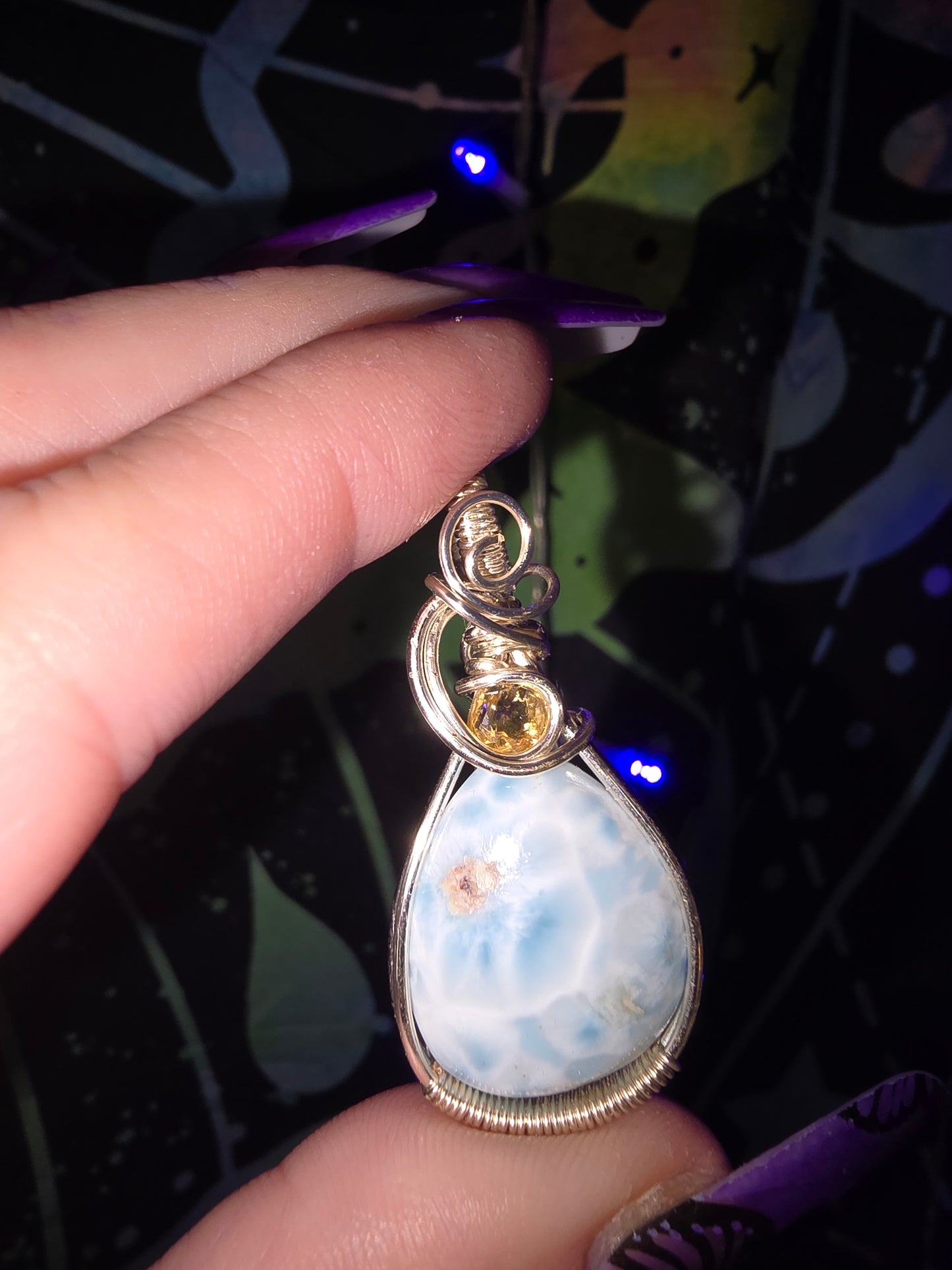 Larimar & Citrine Wrapped Pendant
