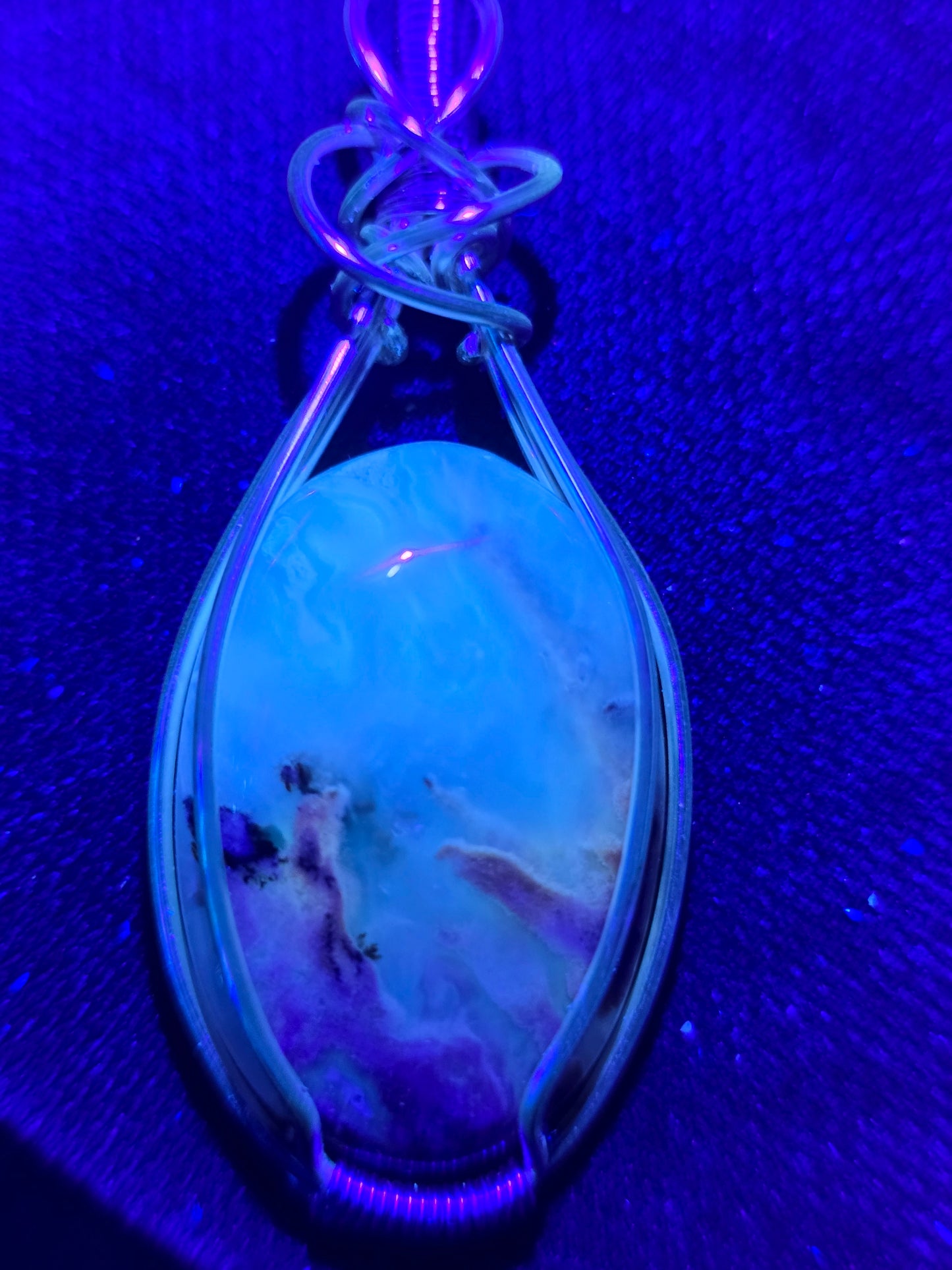UV Reactive Plume Agate Pendant | Natural Fluorescent Crystal Pendant