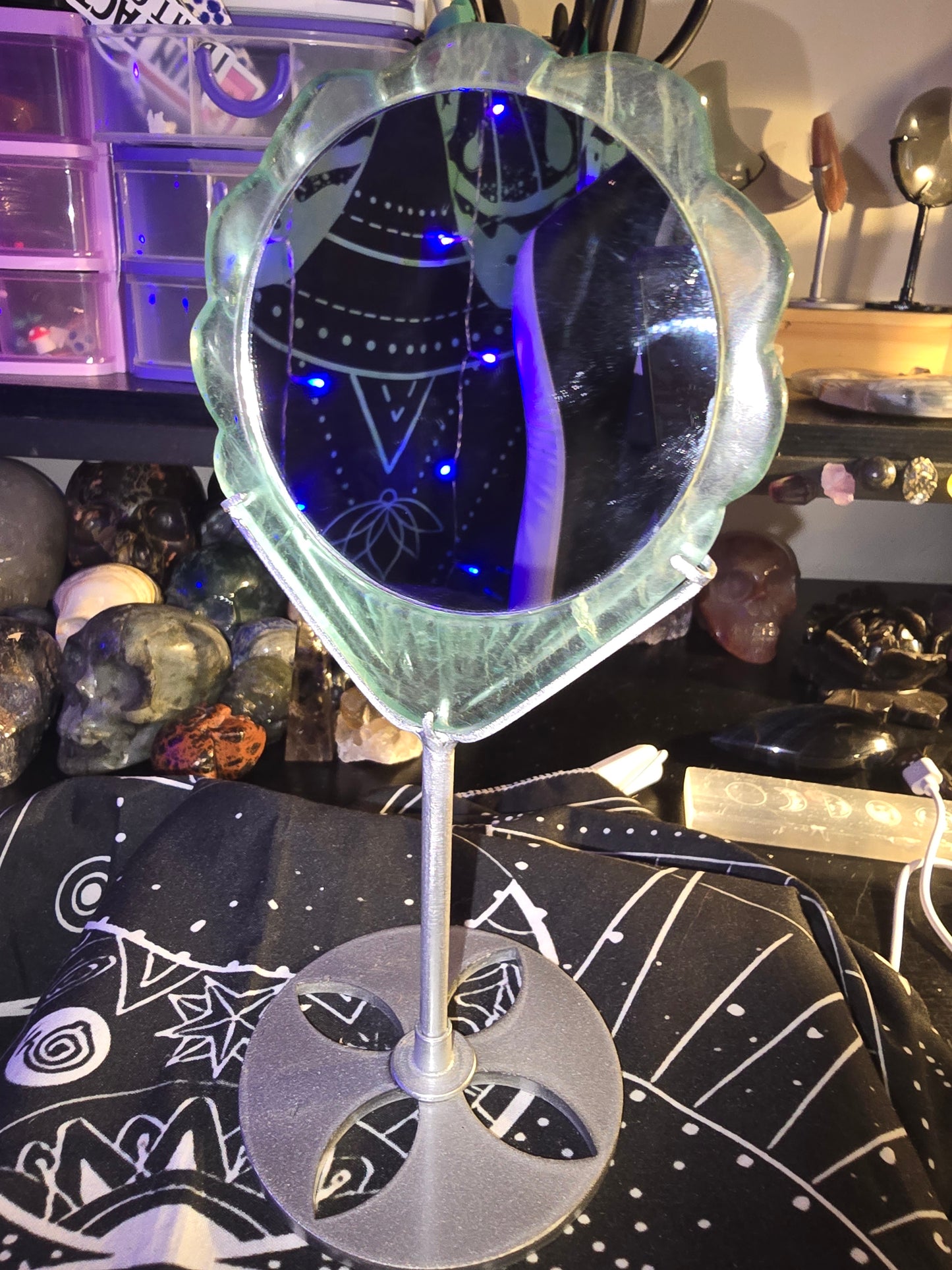 Green Fluorite Mirror on Stand