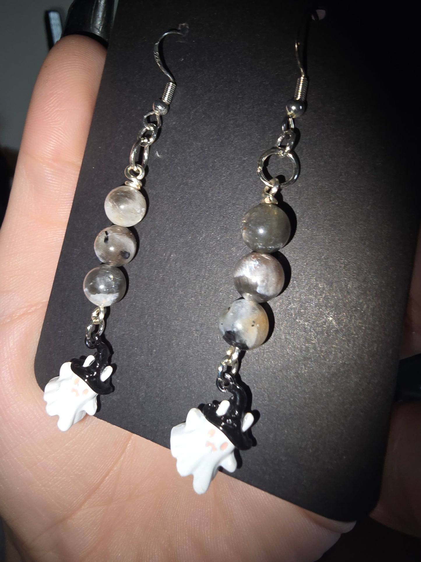 Sunstone Moonstone Hanging Ghosts Earrings