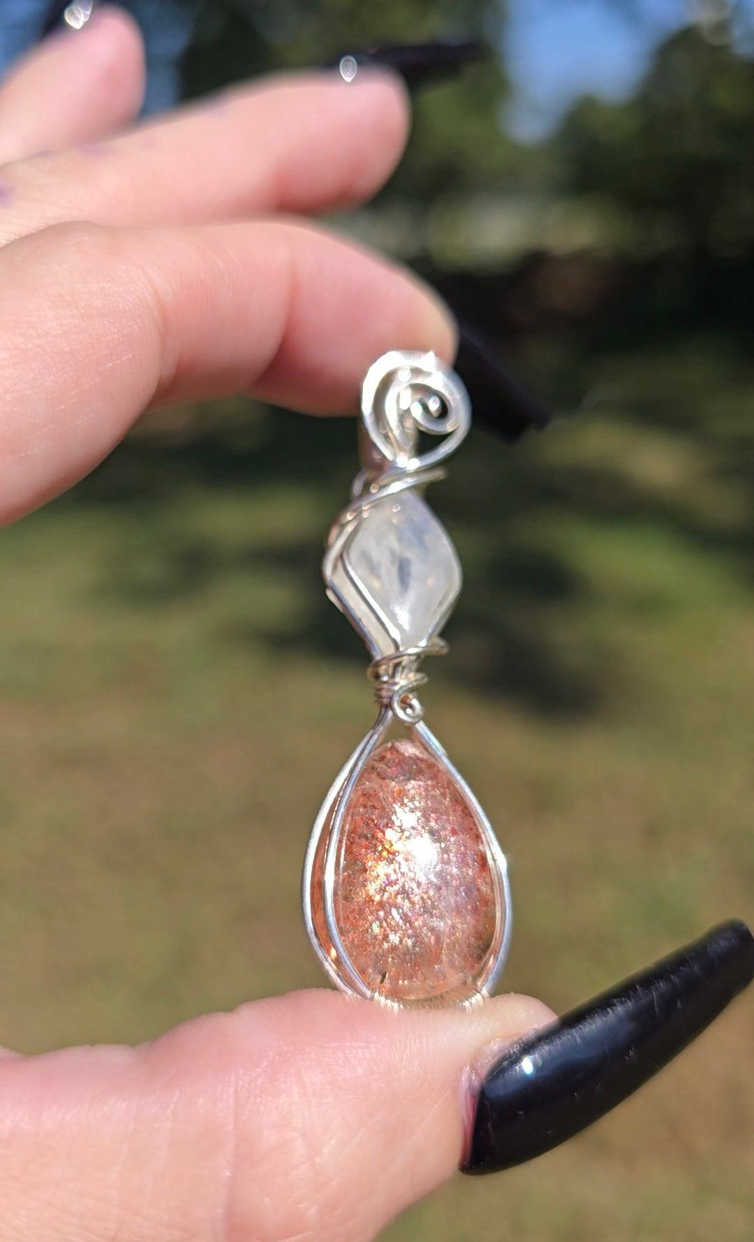 Lattice Sunstone & Moonstone Pendant | Balance & Intuition