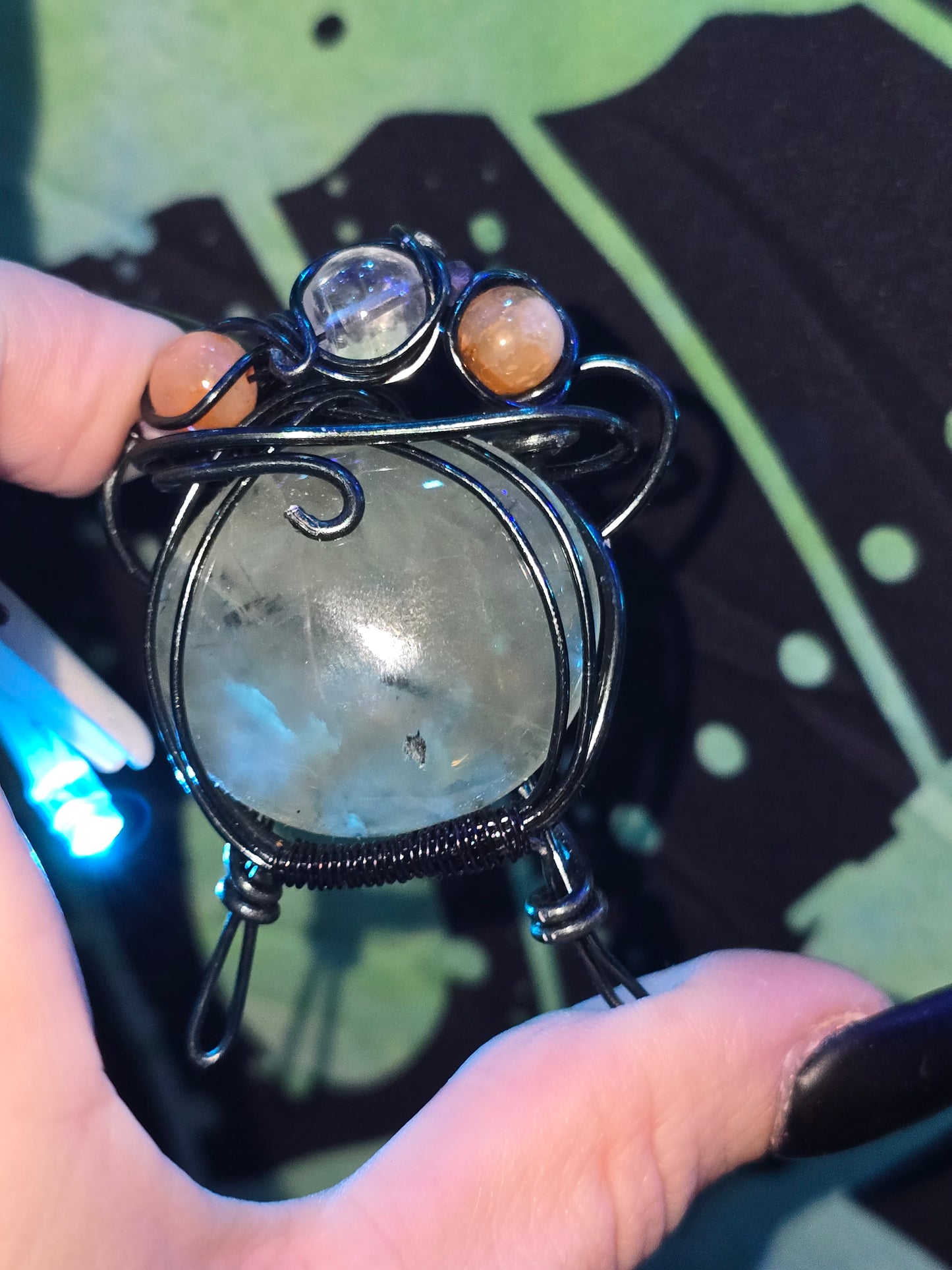 Handcrafted Prehnite Witch's Cauldron Pendant | One-of-a-Kind Artisan Piece