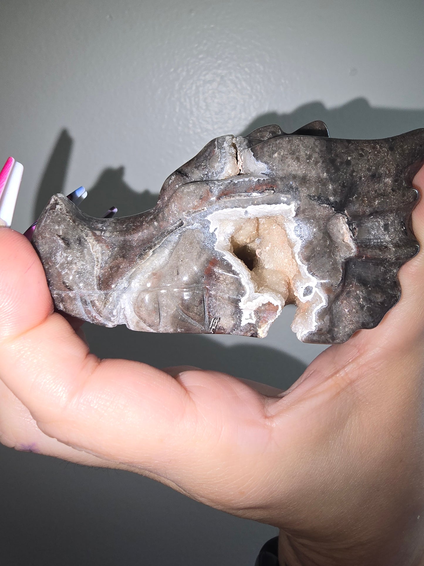 Lace Agate Dragon Head Carving