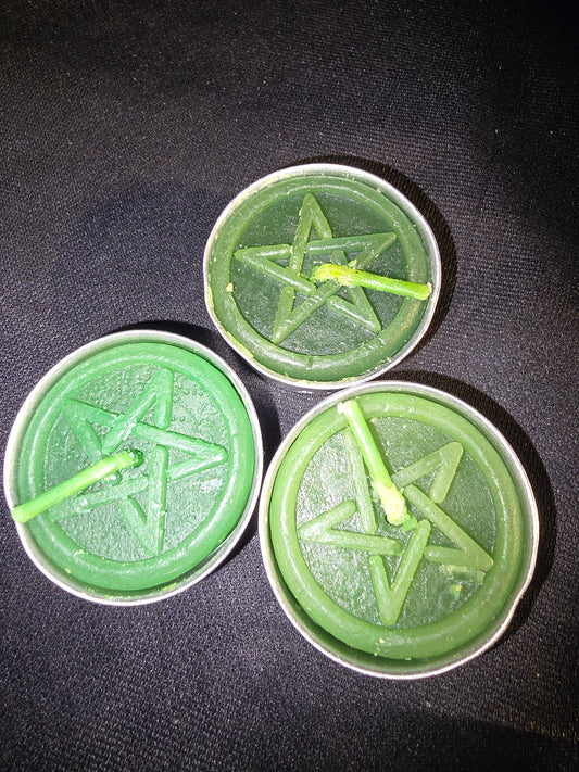 Green Pentagram Tea Light Candle | Growth, Prosperity & Intention Setting