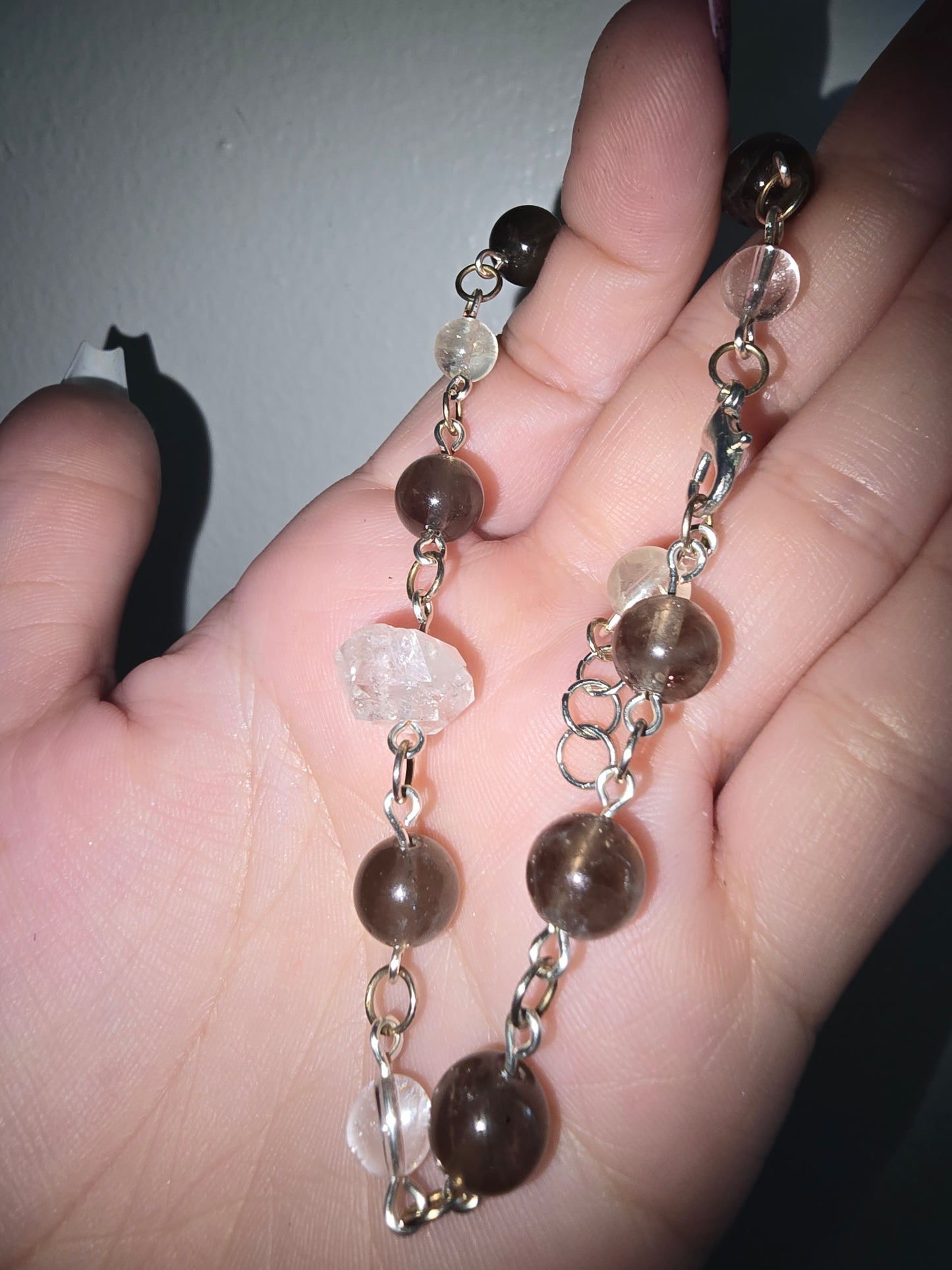 Handmade Beaded Bracelet Smokey Quartz and Diamond Quartz