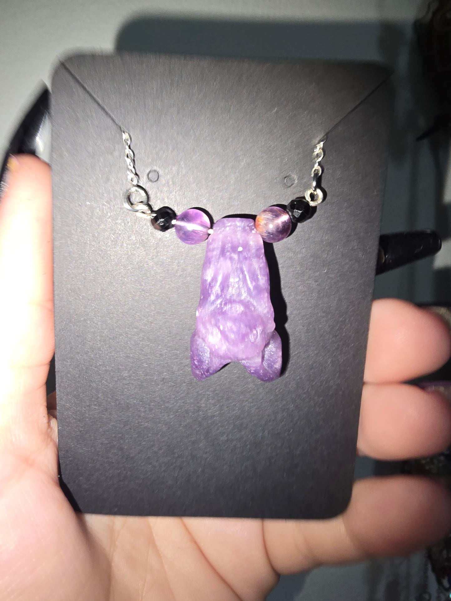 Lepidolite Hanging Bat Pendant