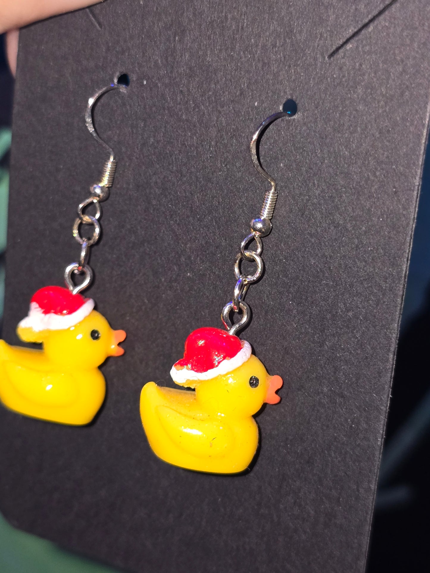 Handmade Christmas Duck Earrings | Festive Holiday Duckies with Santa Hats