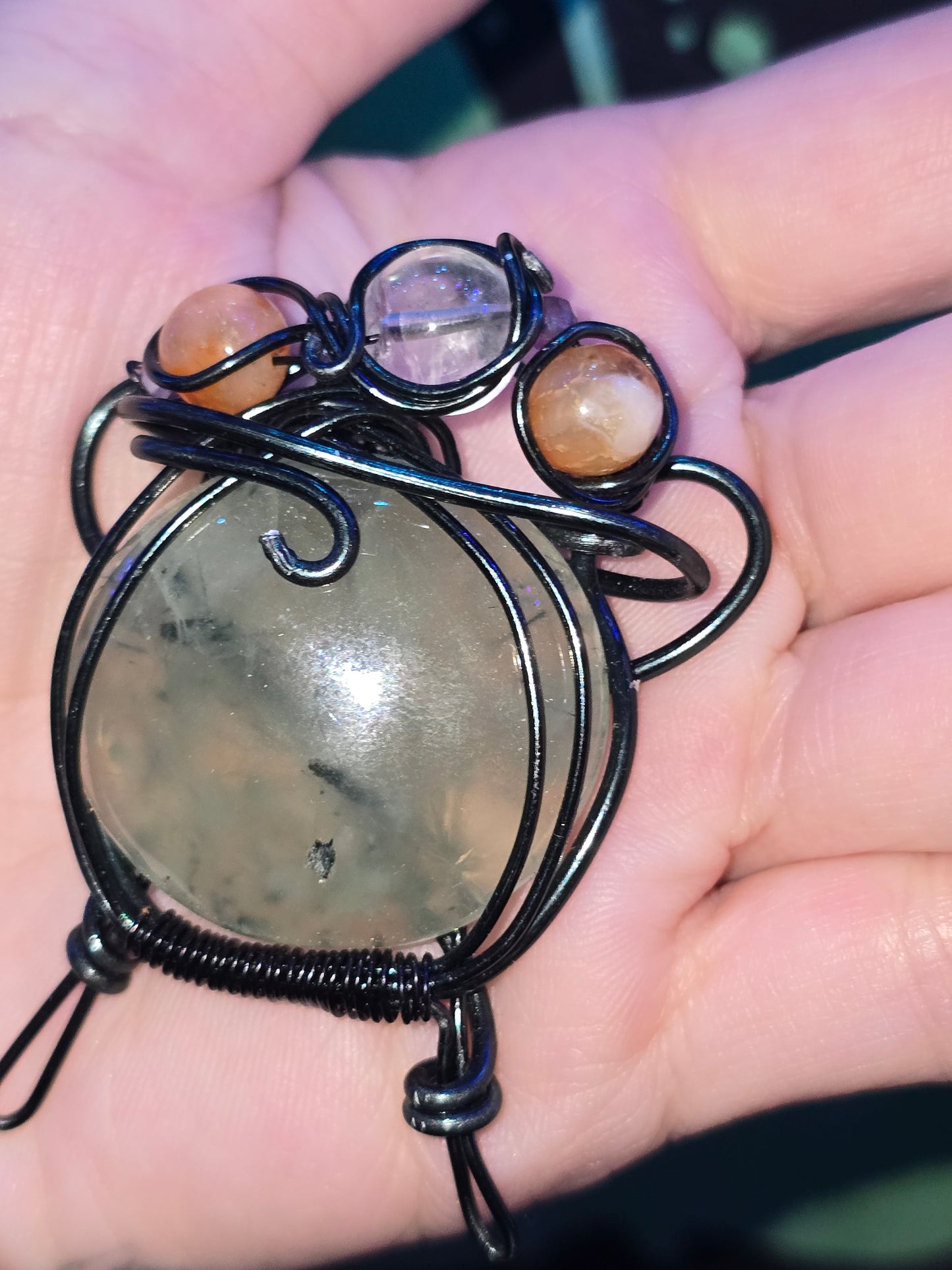 Handcrafted Prehnite Witch's Cauldron Pendant | One-of-a-Kind Artisan Piece