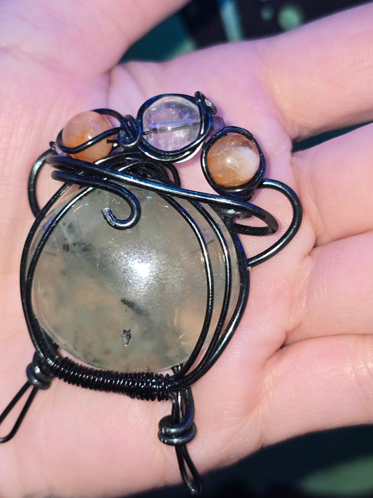 Handcrafted Prehnite Witch's Cauldron Pendant | One-of-a-Kind Artisan Piece
