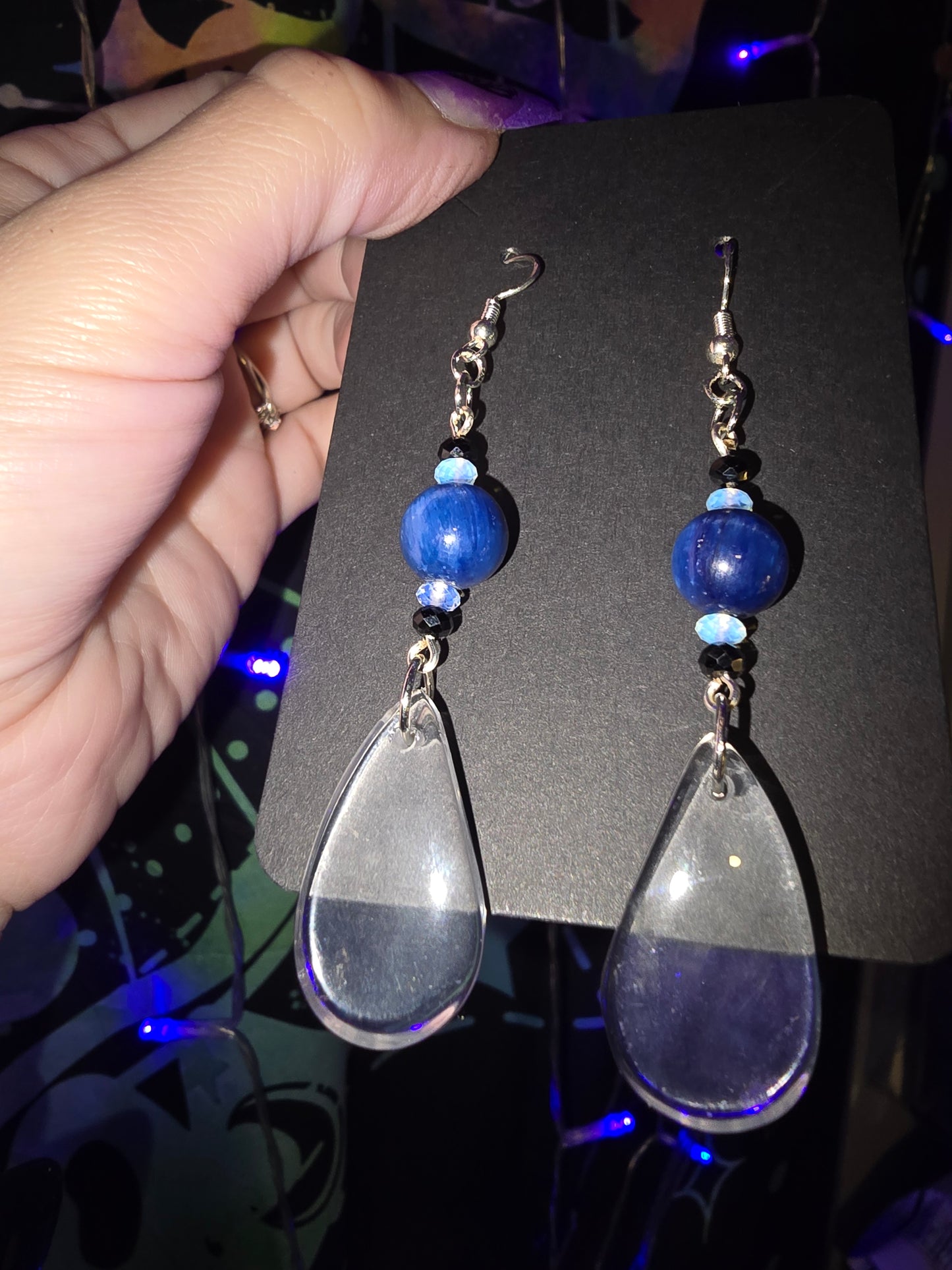 Clear Quartz & Blue Kyanite Earrings 925 Hooks