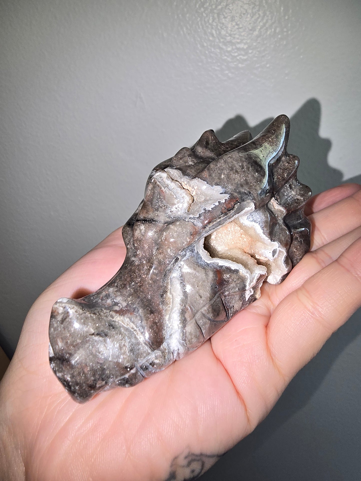 Lace Agate Dragon Head Carving