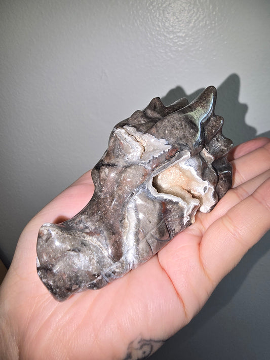 Lace Agate Dragon Head Carving