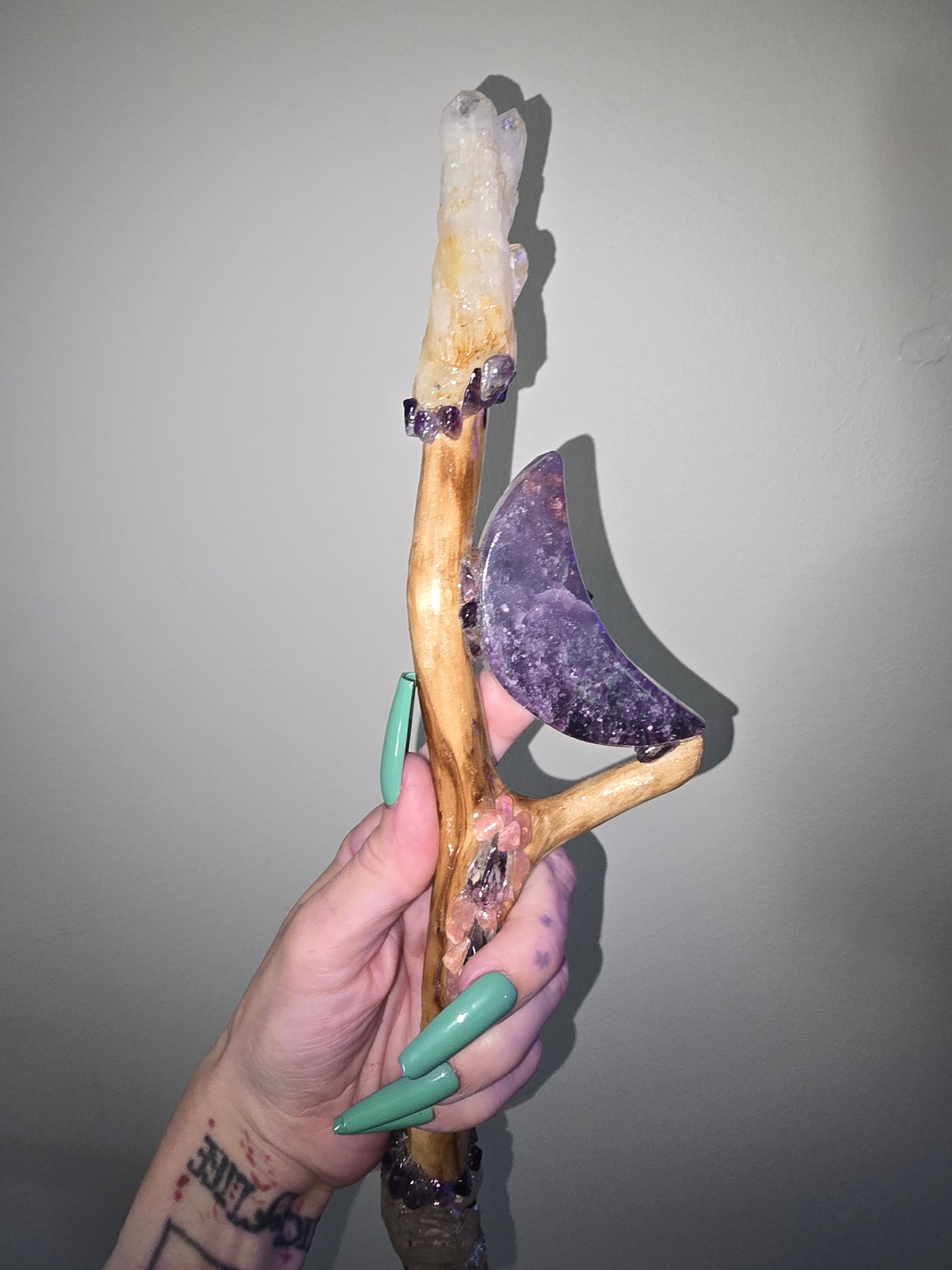 Handmade Crystal Wand | Lepidolite Moon & Mixed Crystals