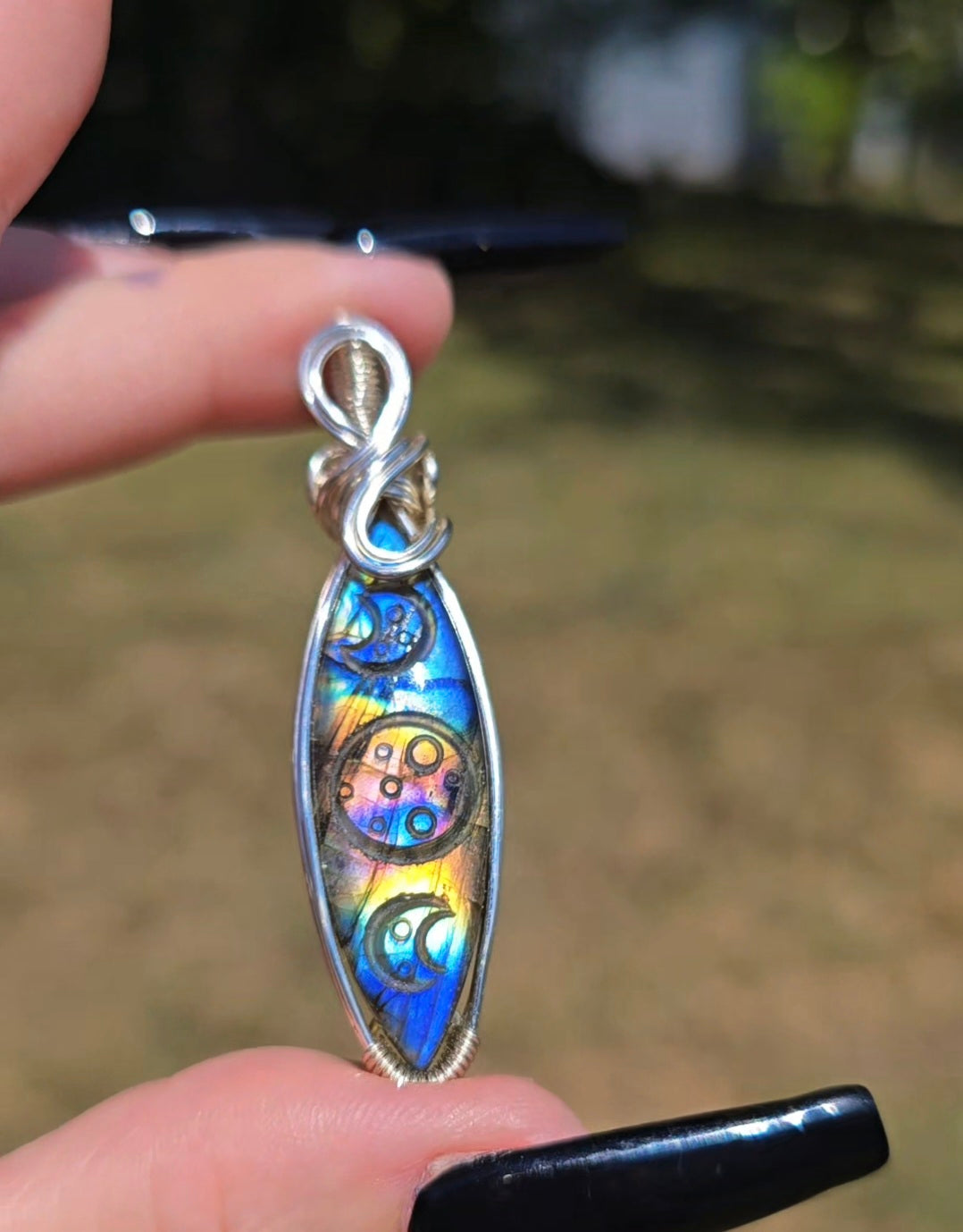 Rainbow Labradorite Triple Moon Pendant | Intuition & Transformation