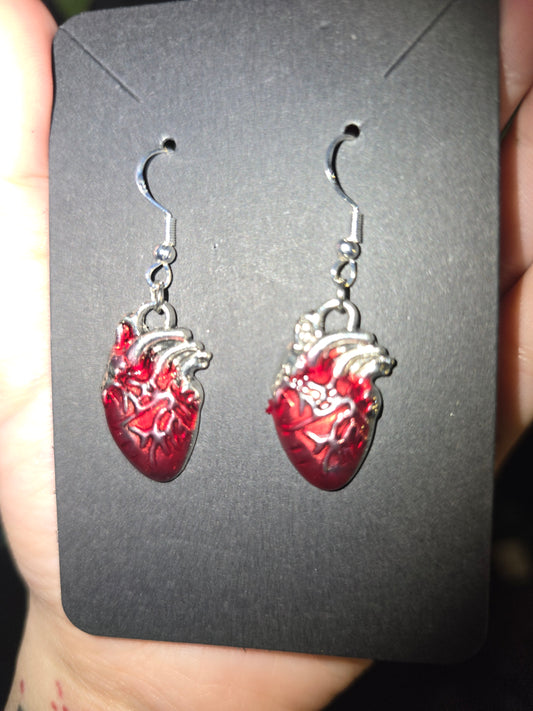 Red Anatomical Heart Earrings