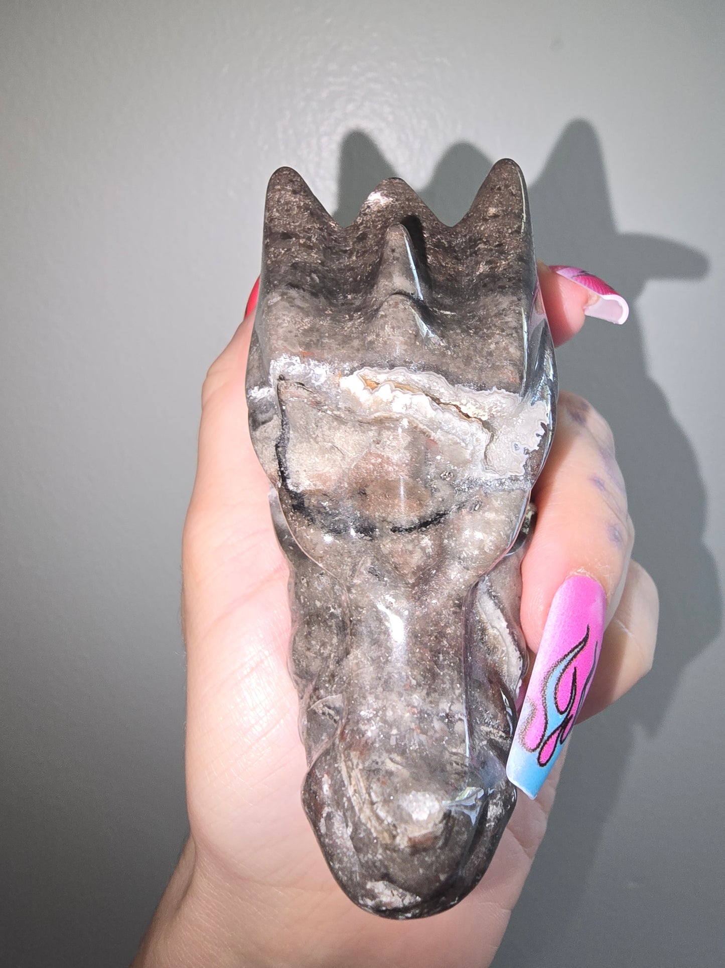 Lace Agate Dragon Head Carving