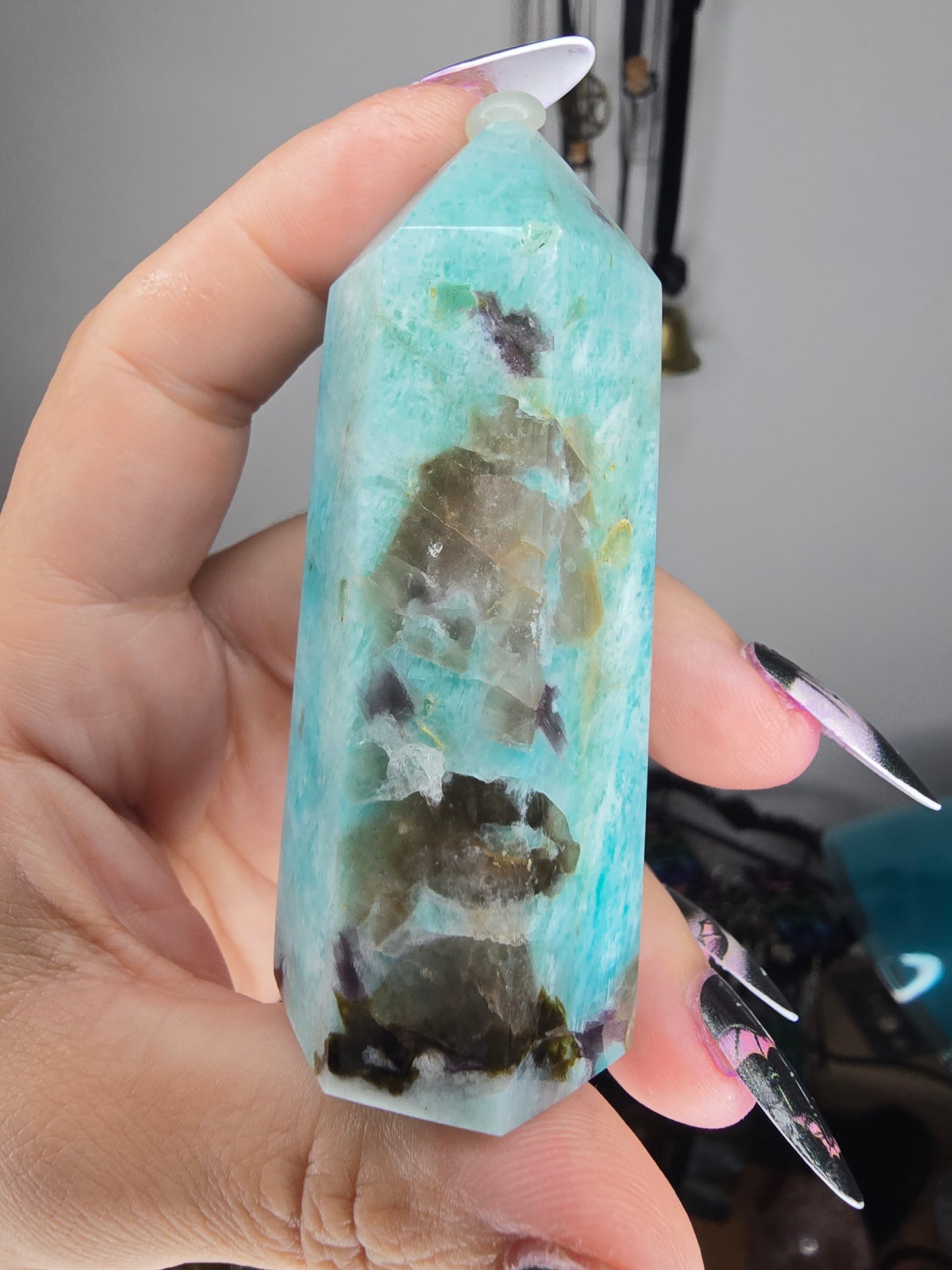 Amazonite Smokey Quartz and Green Tourmaline Tower