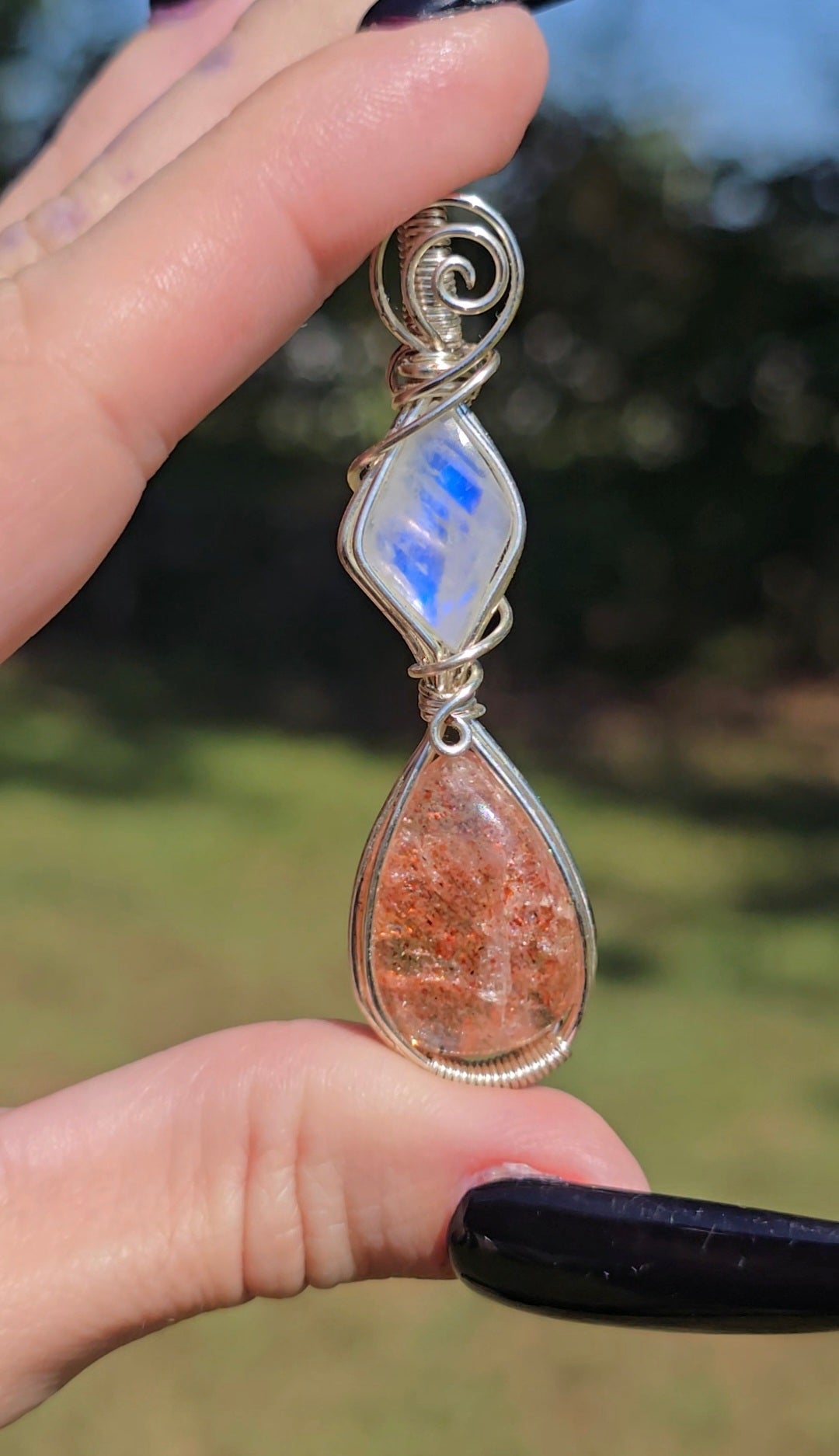 Lattice Sunstone & Moonstone Pendant | Balance & Intuition