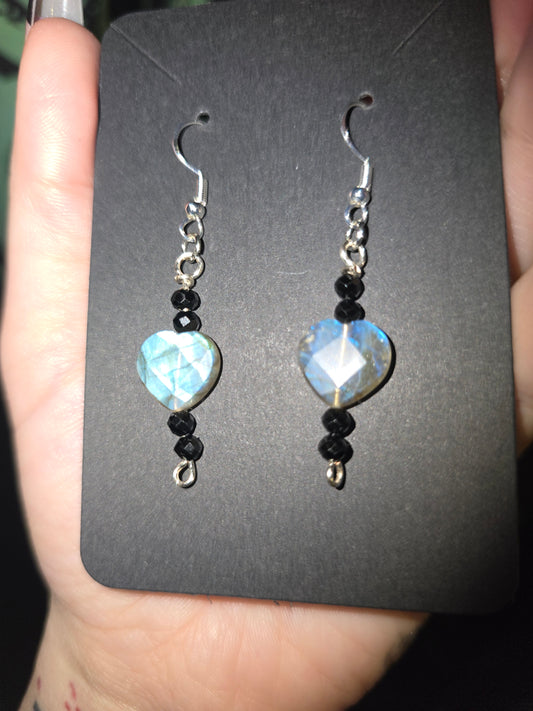 Labradorite Heart & Spinel Earrings