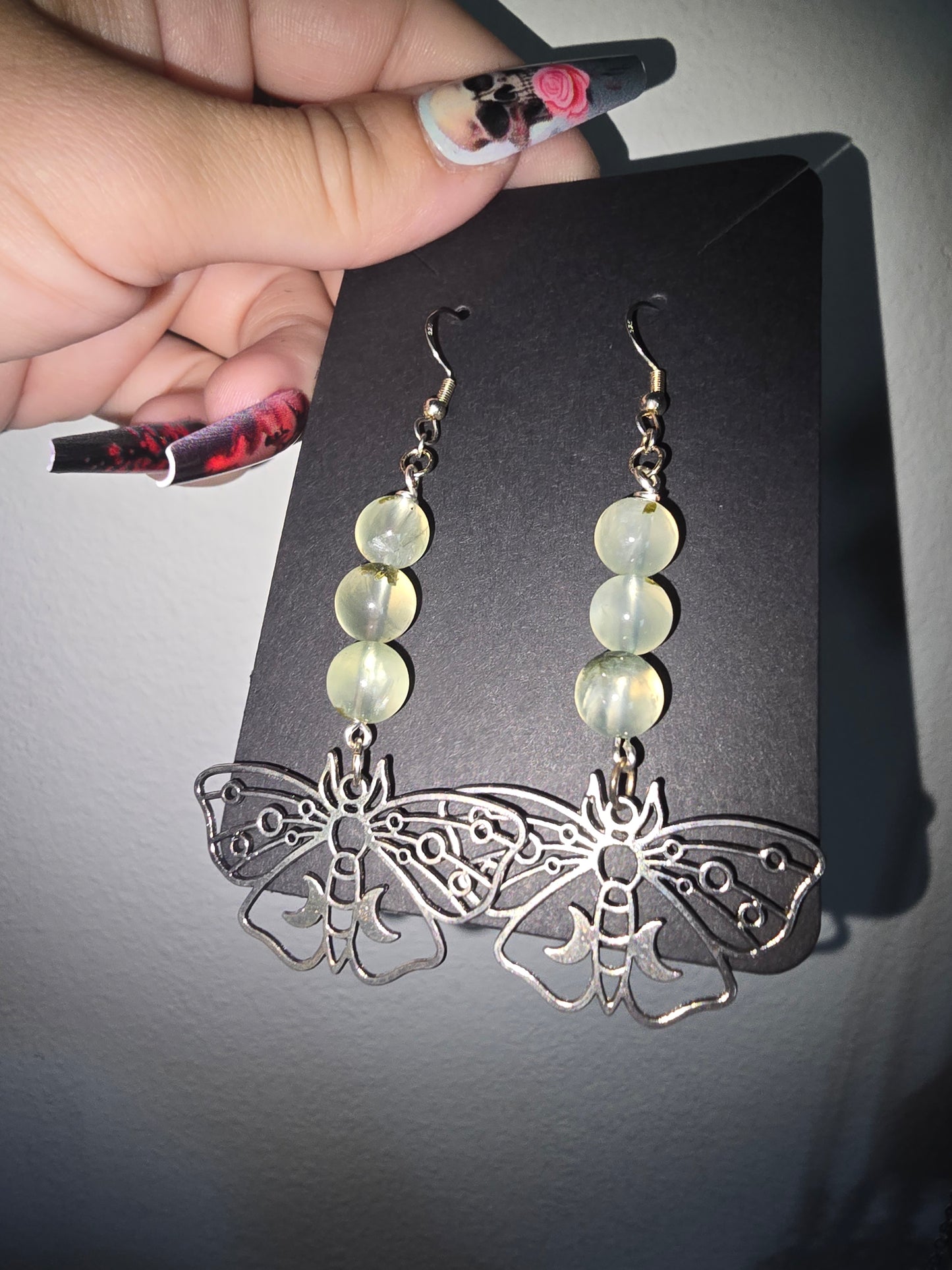 Prehenite Moth Earrings 925