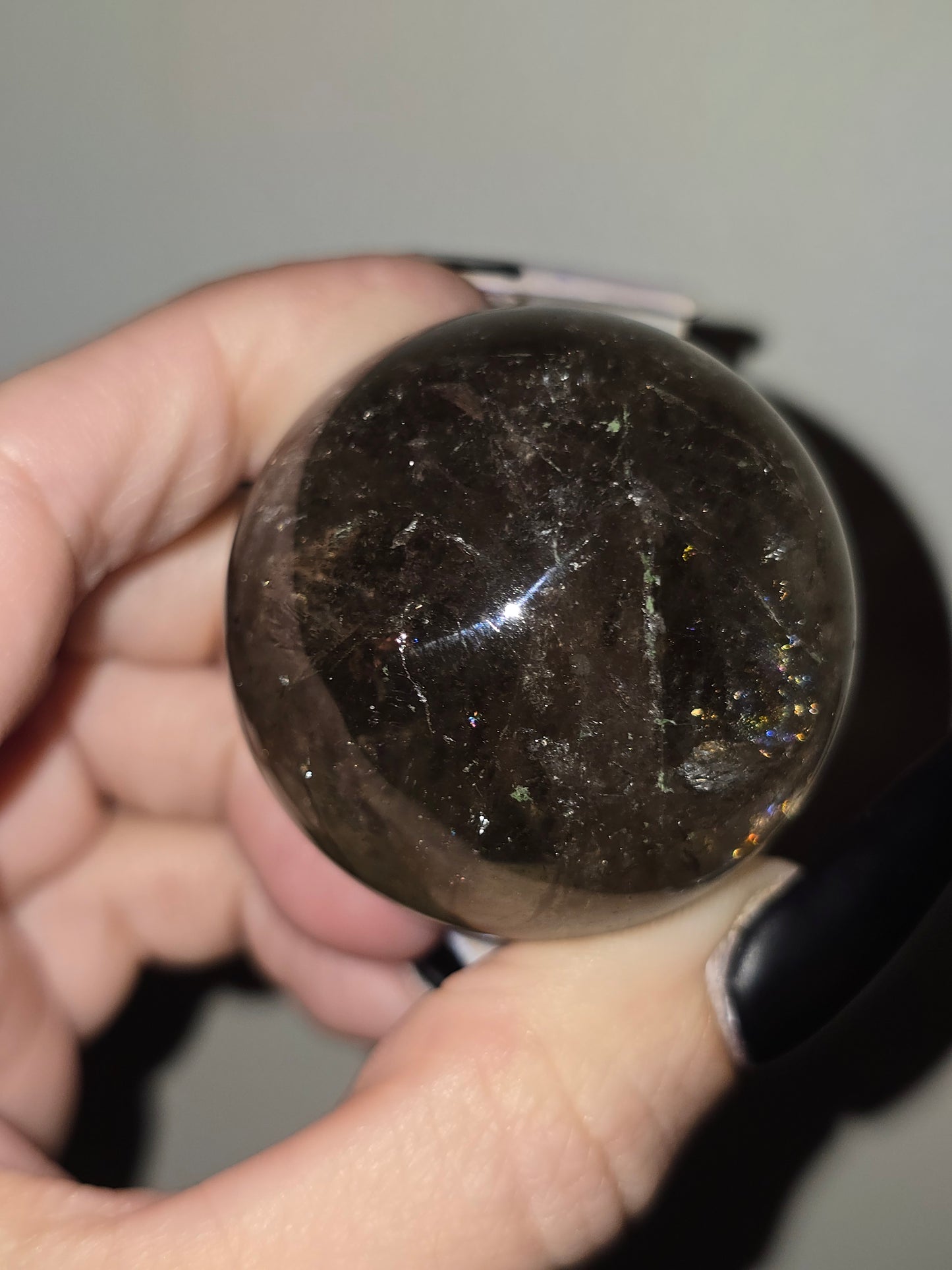 Smoky Quartz Sphere with Thousand Layer Garden Inclusion | Grounding, Growth & Transformation