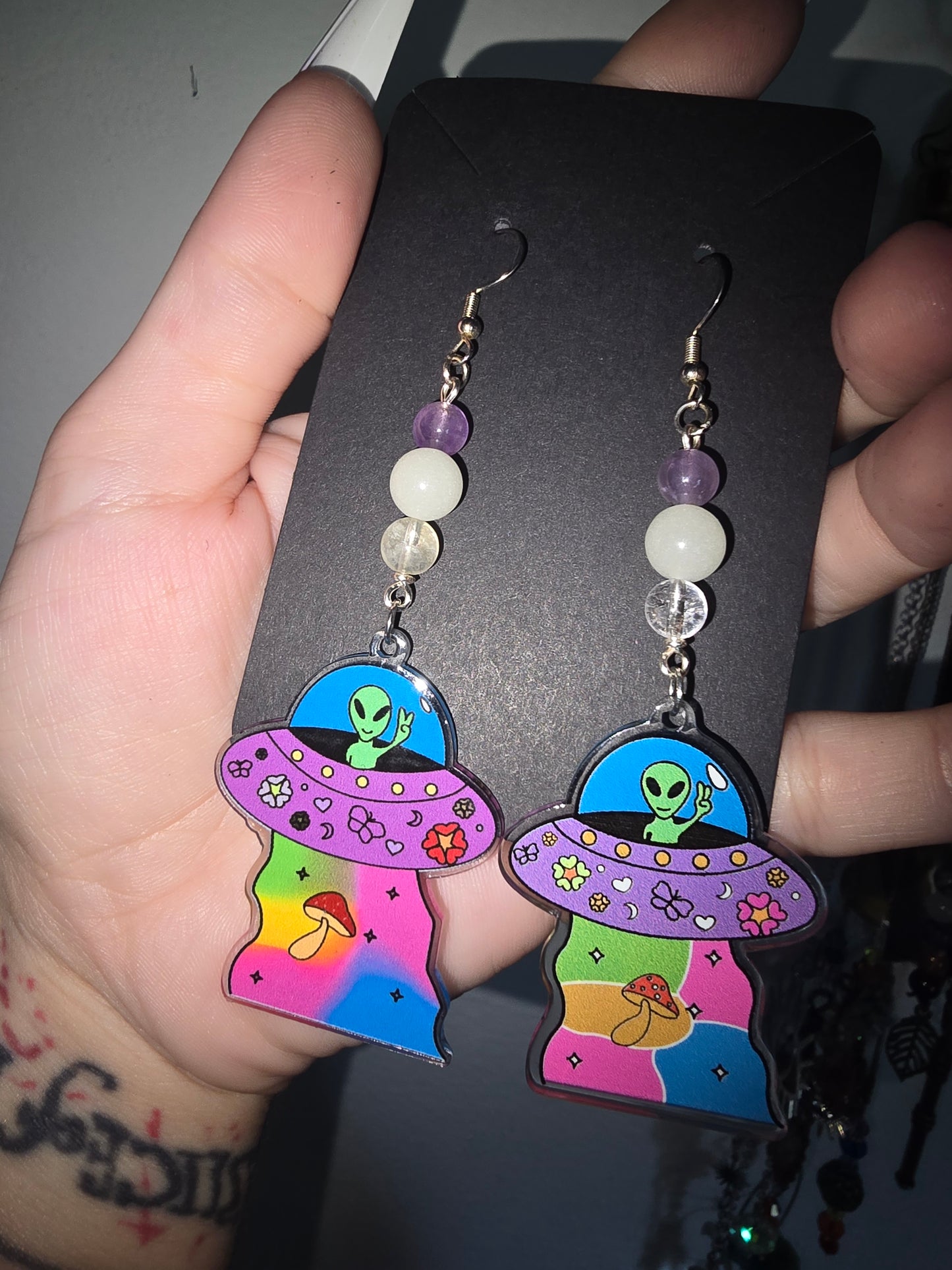 Amethyst Glow Alien Earrings 925