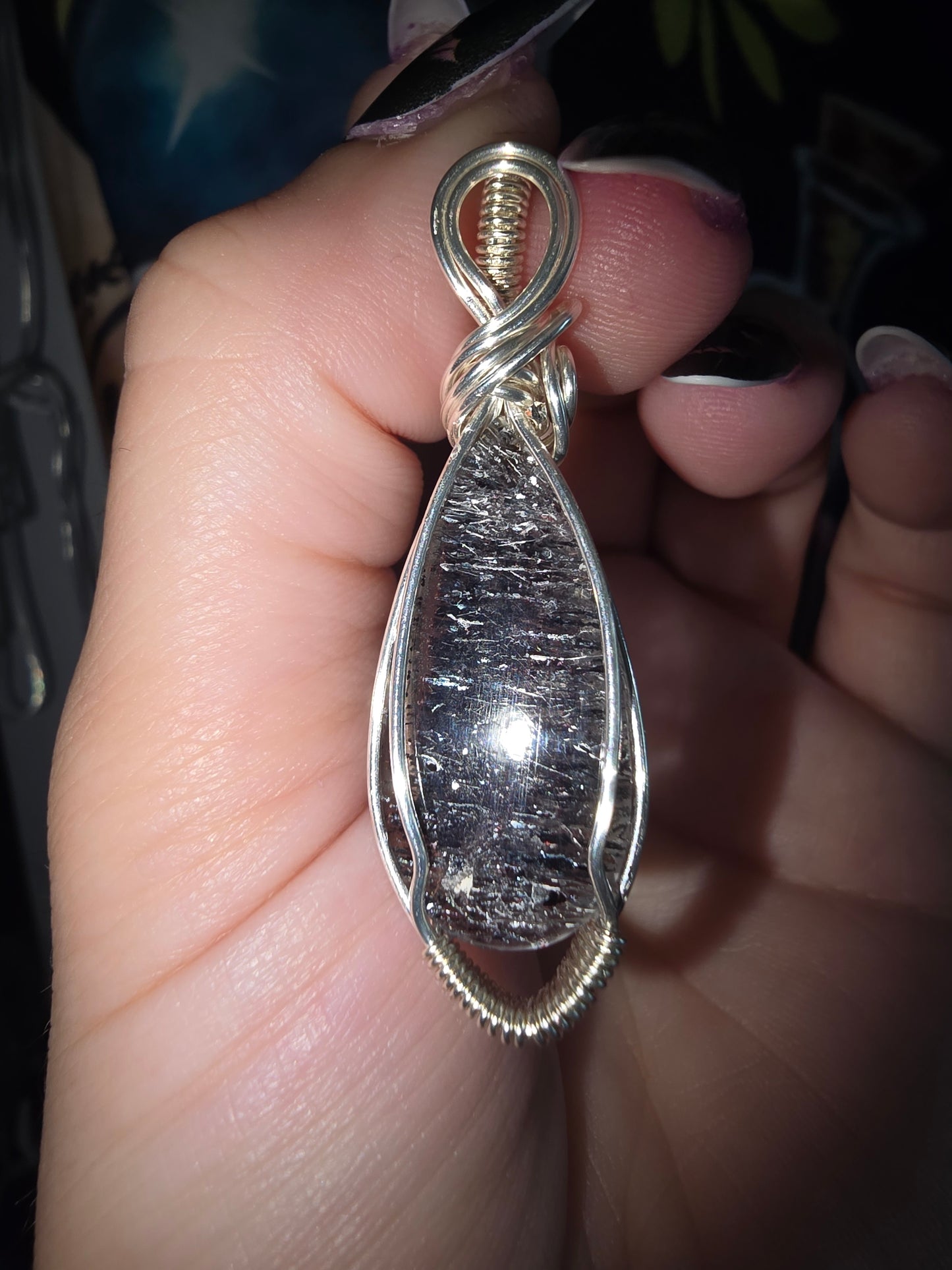 Black Needle Quartz Wrapped Pendant