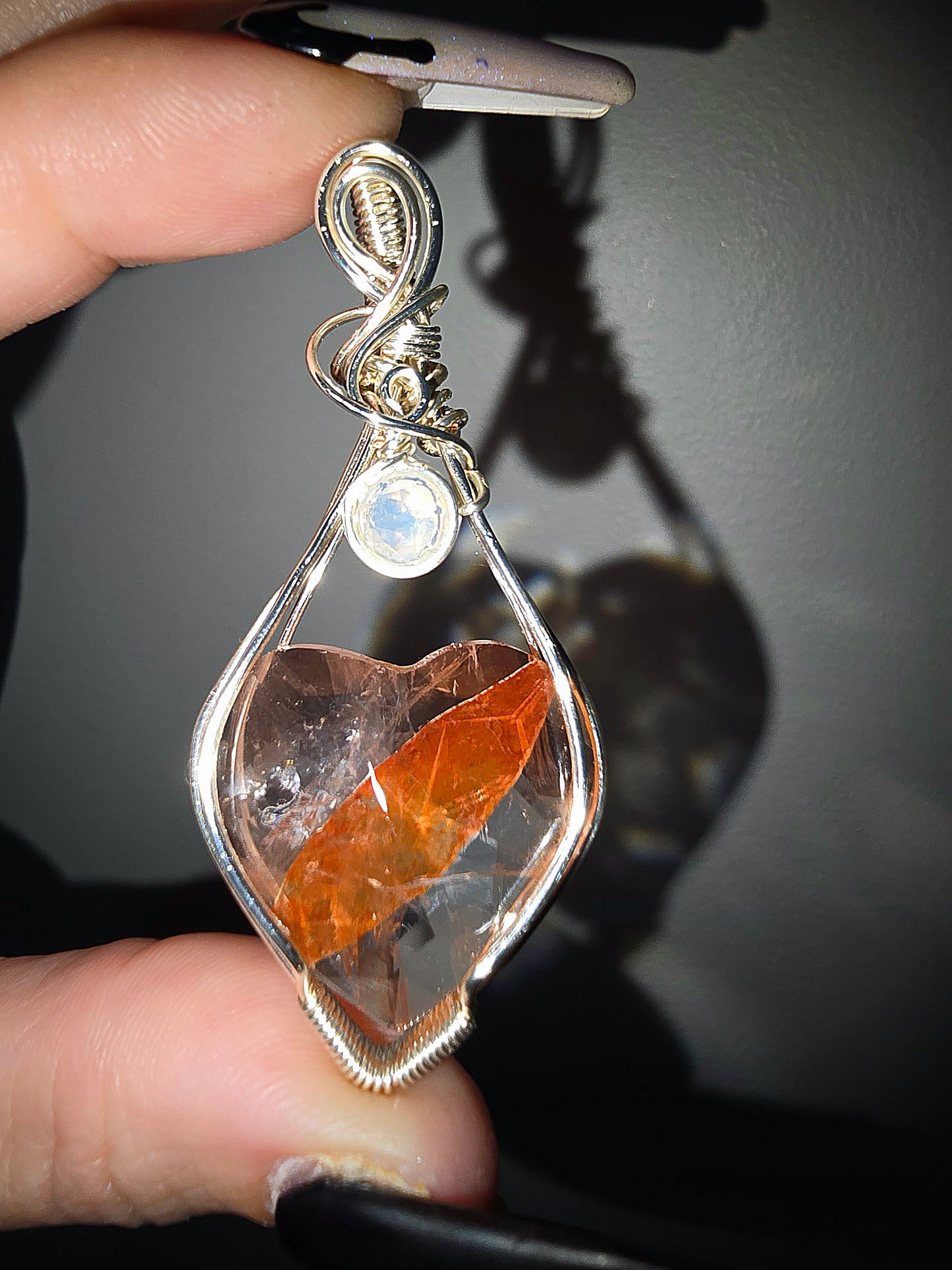 Heart-Shaped Fire Quartz Pendant with Ethiopian Opal Accent | Passion, Courage & Emotional Healing