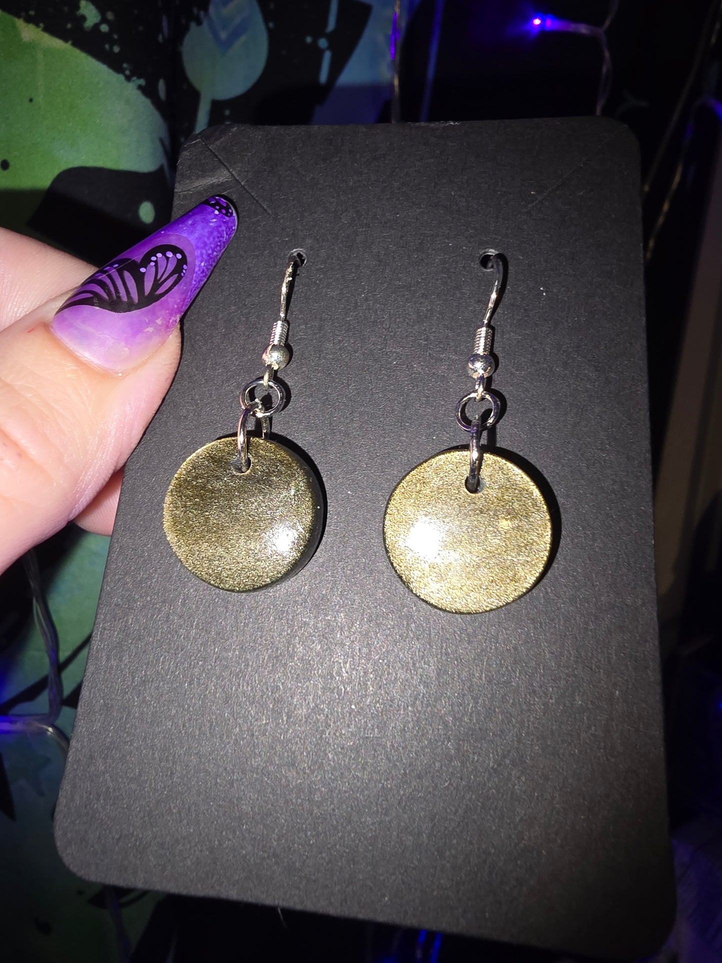 Gold Sheen Obsidian Earrings 925 Hooks