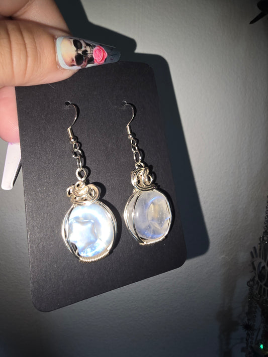 High grade Moonstone Moon and Star Wrapped Earrings 925