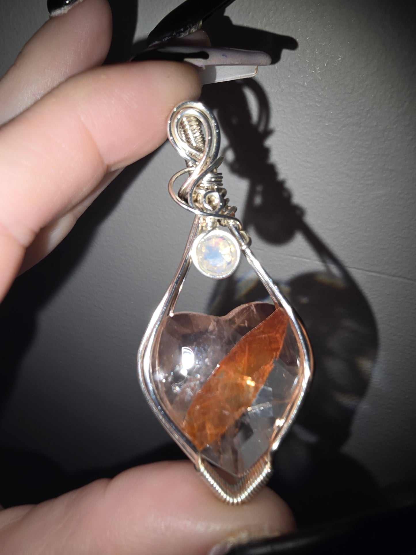 Heart-Shaped Fire Quartz Pendant with Ethiopian Opal Accent | Passion, Courage & Emotional Healing
