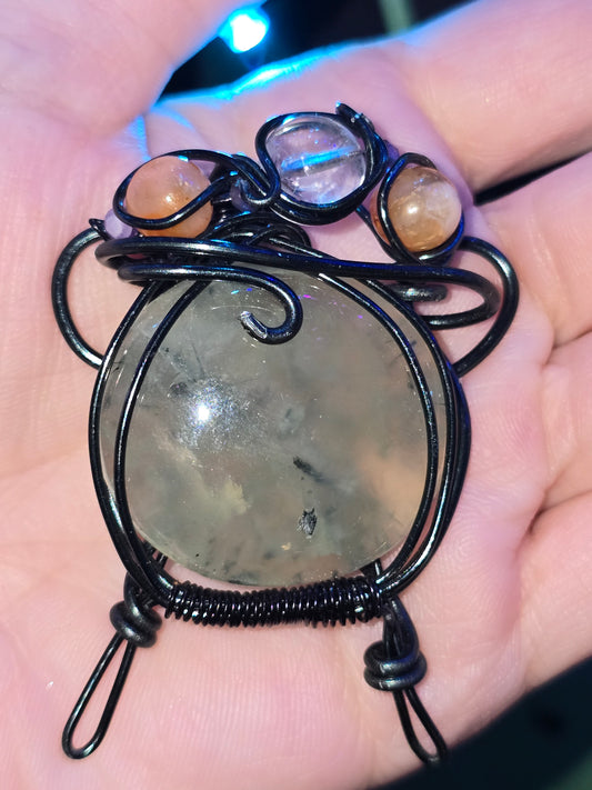 Handcrafted Prehnite Witch's Cauldron Pendant | One-of-a-Kind Artisan Piece