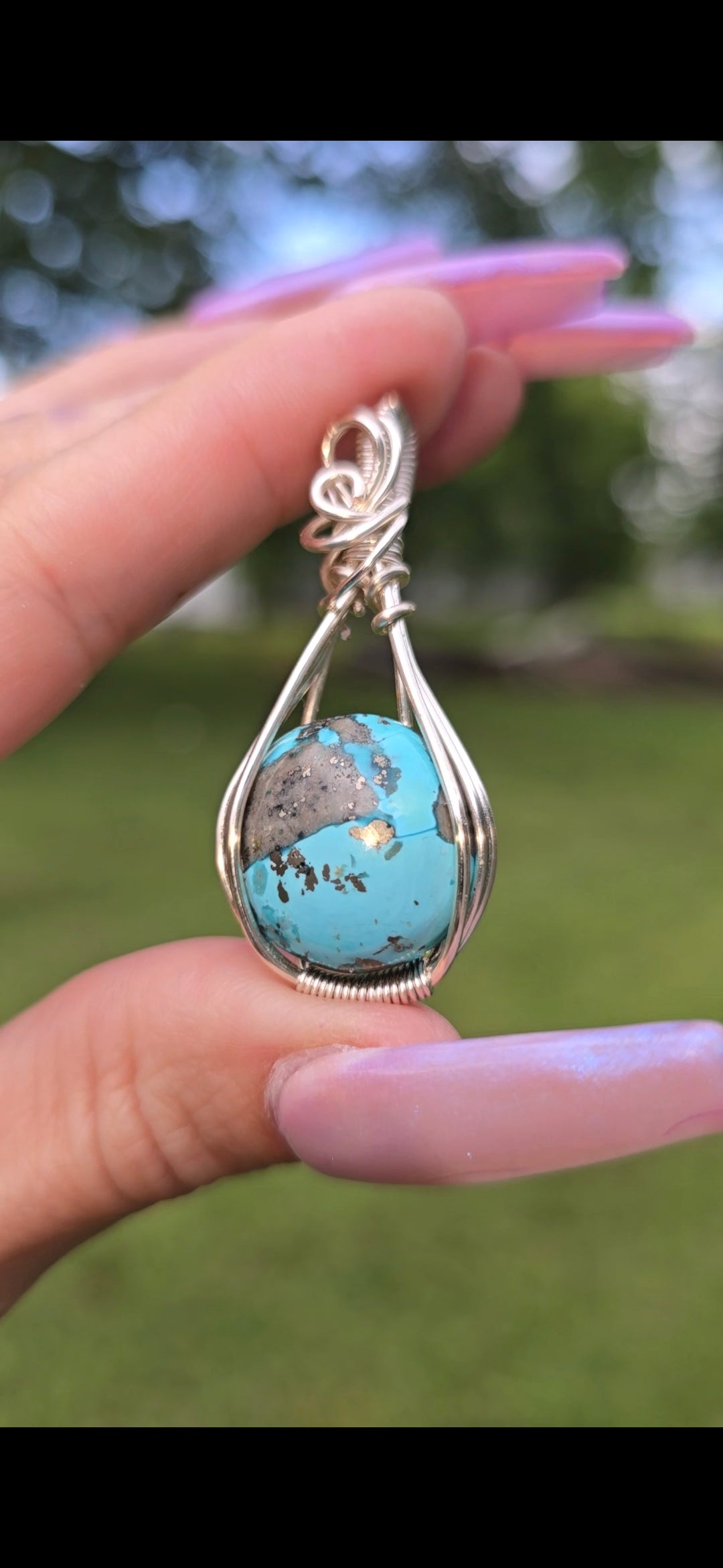 Round Turquoise Pendant | Natural Turquoise Jewelry