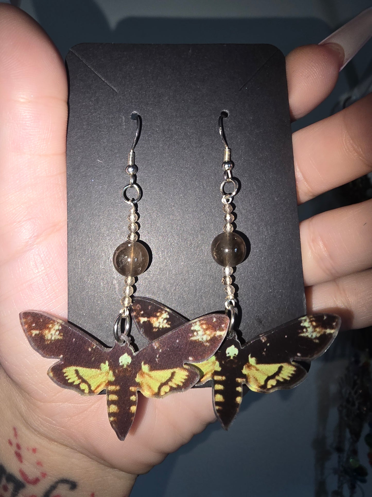 Death Moth Smokey Quartz Earrings